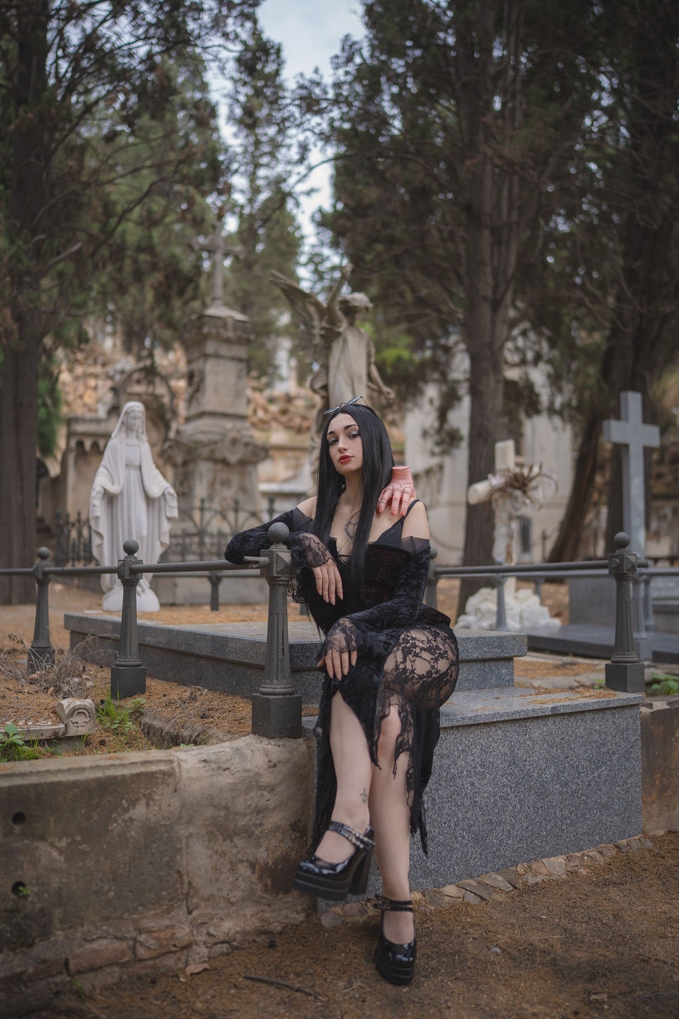 Crimson Veil Gothic Velvet Serpent-Slit Gown