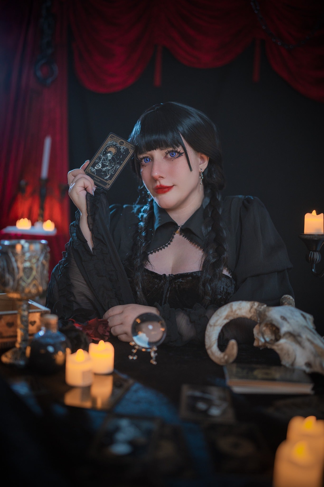 Black Long Braided Synthetic Wig with Full Bangs