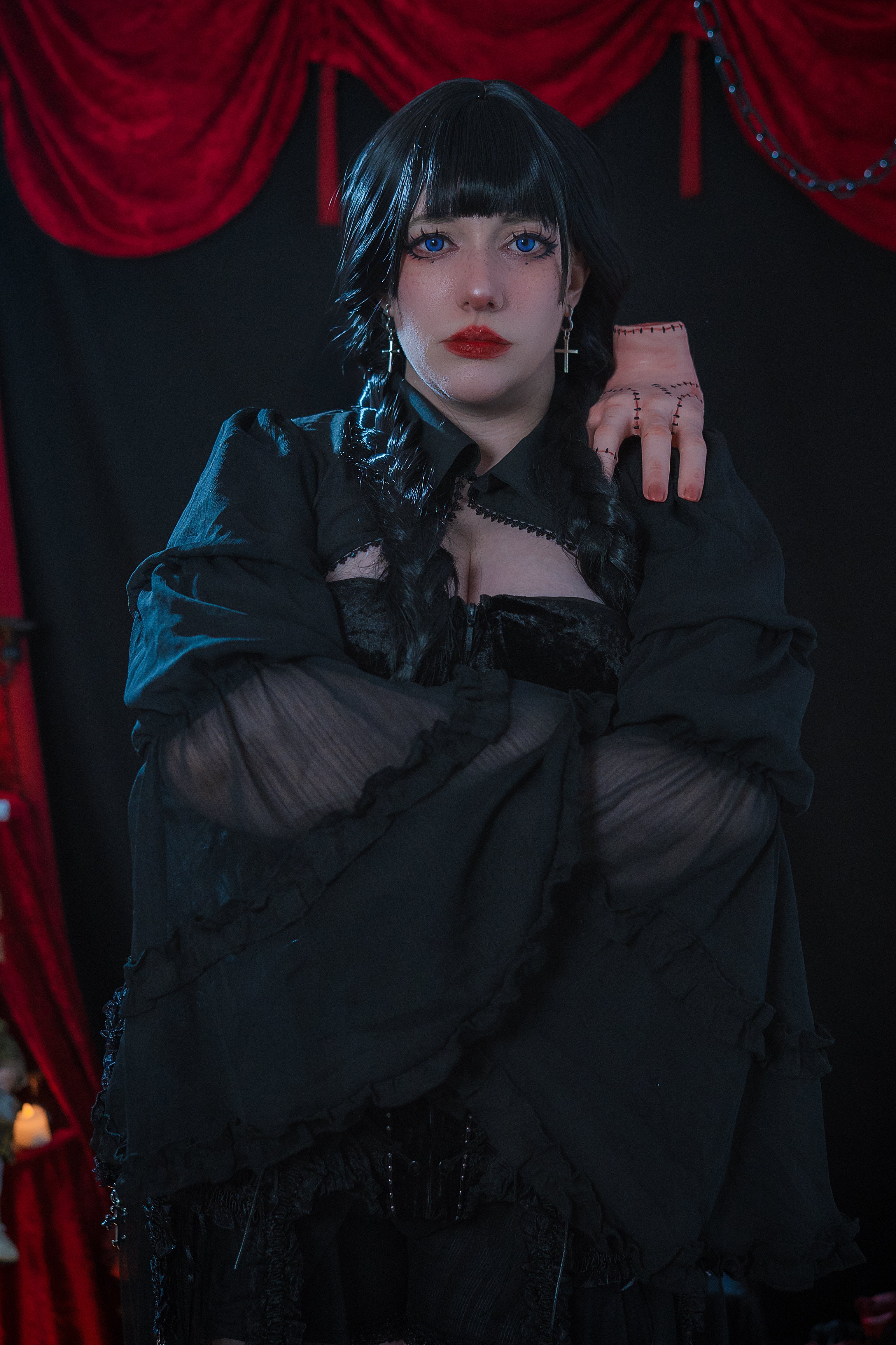 Obsidian Widow Gothic Shroud & Velvet Corset Set (Black)