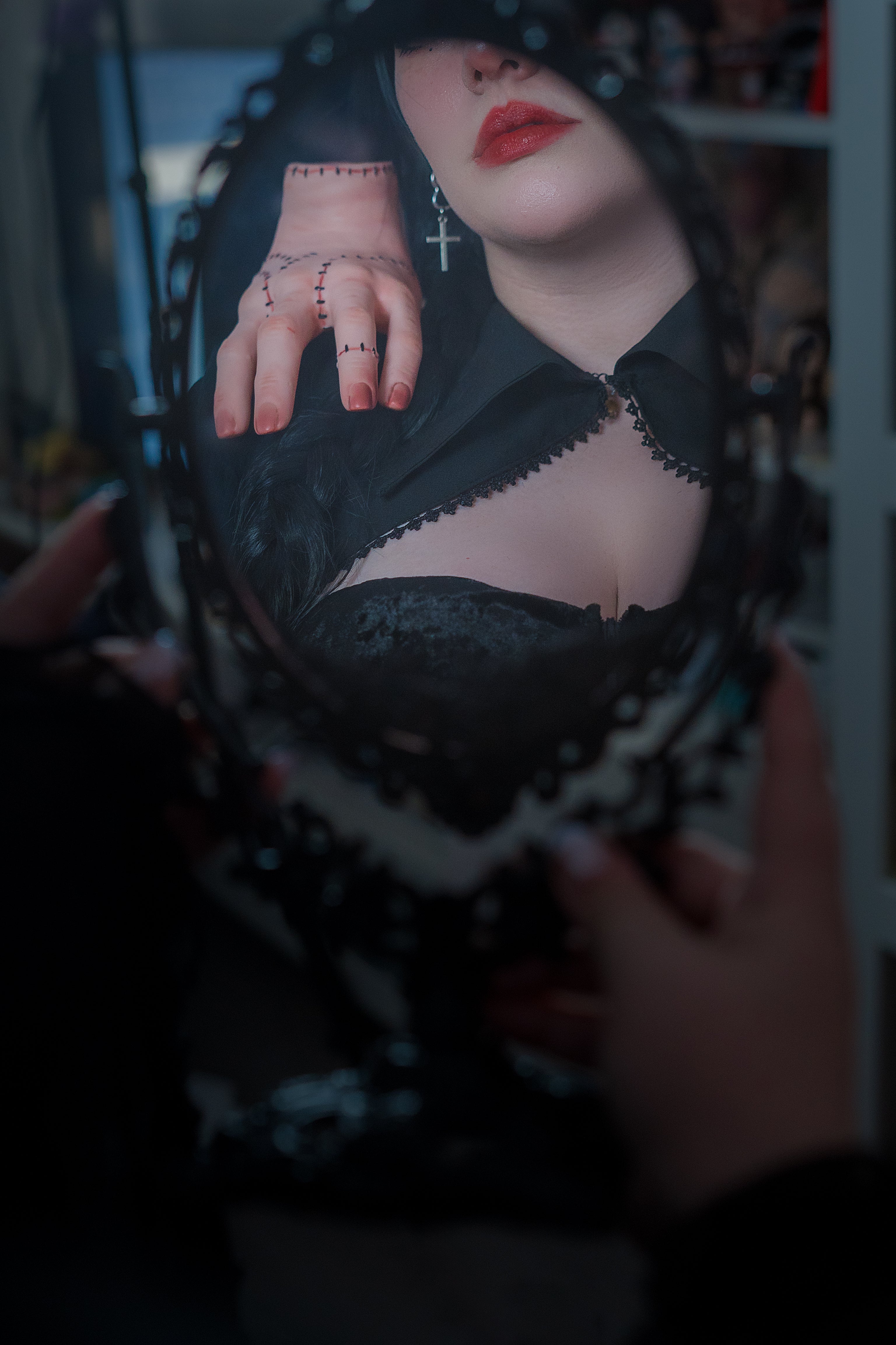 Obsidian Widow Gothic Shroud & Velvet Corset Set (Black)