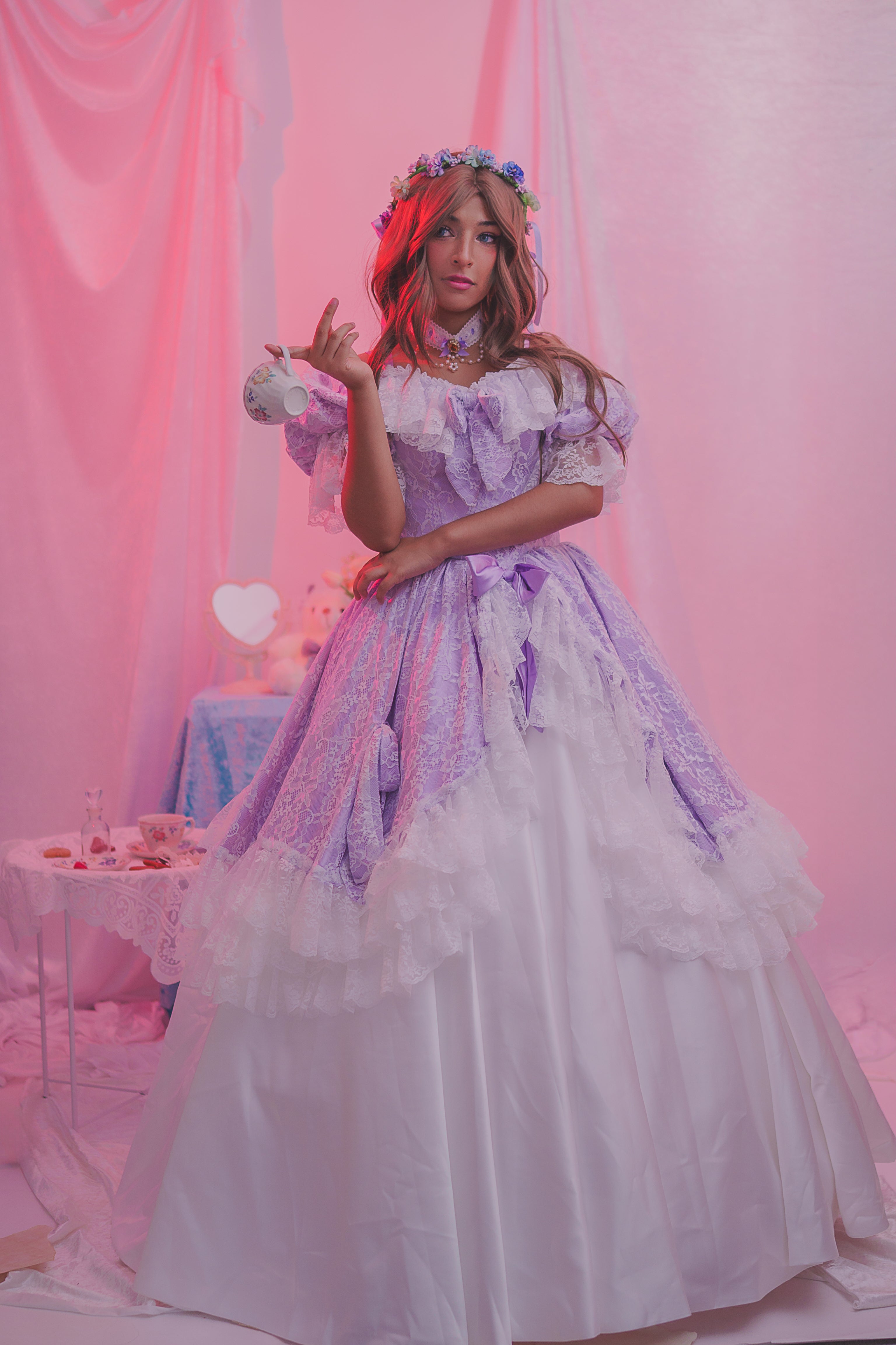 Lavender Lace Reverie Princess OP (Purple) with Gloves