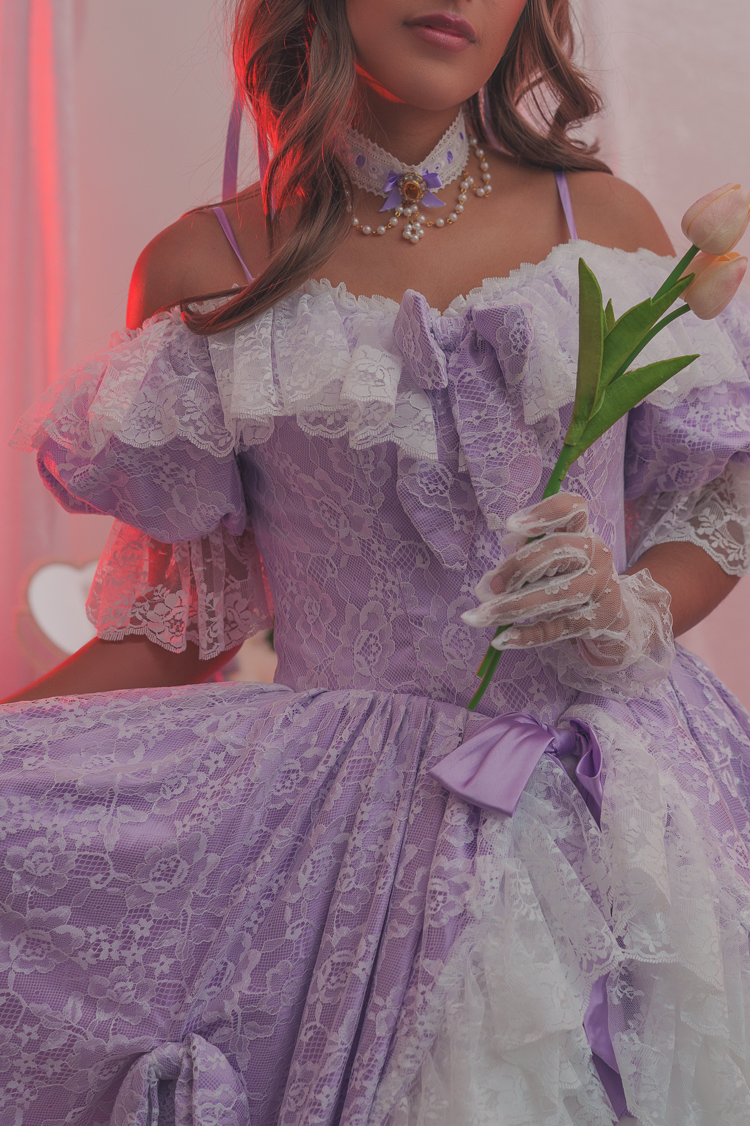 Lavender Lace Reverie Princess OP (Purple) with Gloves
