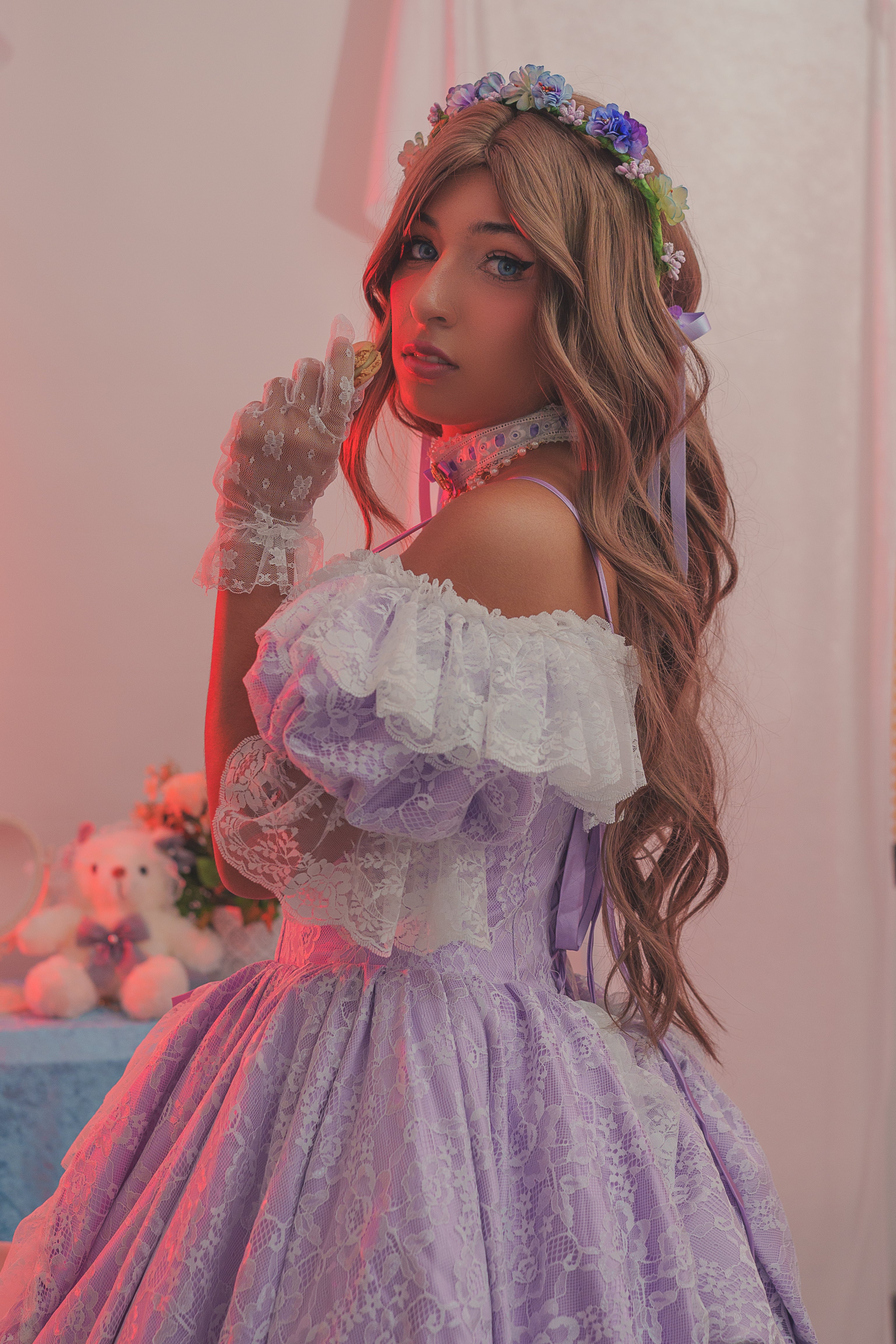 Lavender Lace Reverie Princess OP (Purple) with Gloves