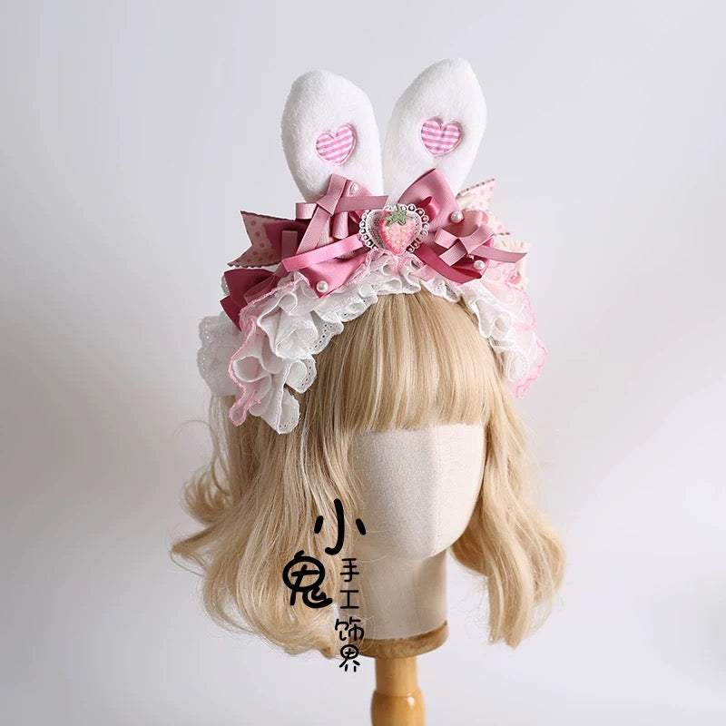Strawberry Polka Dot Bunny Ear Headdress