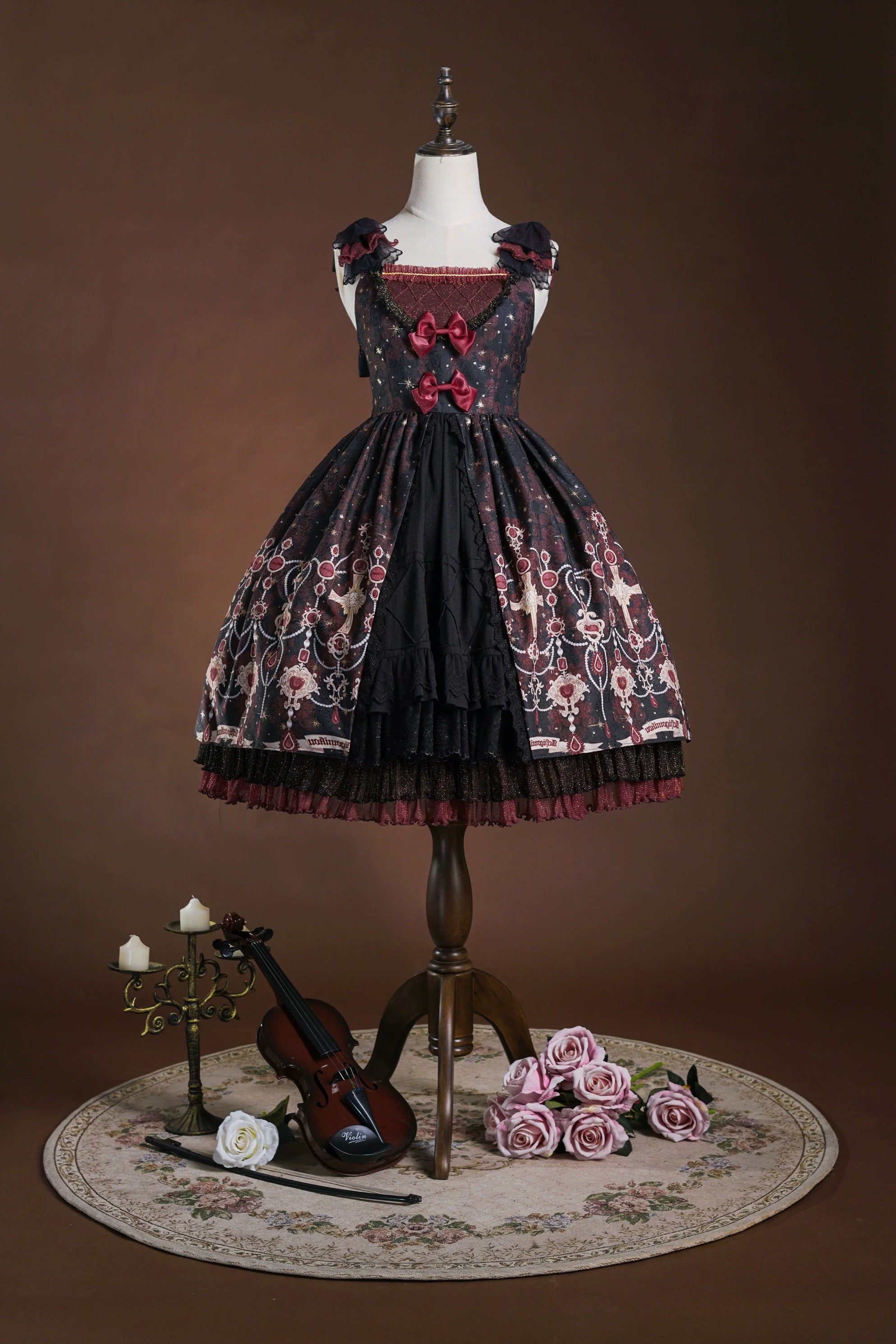 Celestial Symphony Lolita Jumper Dress (Midnight Blue & Crimson)
