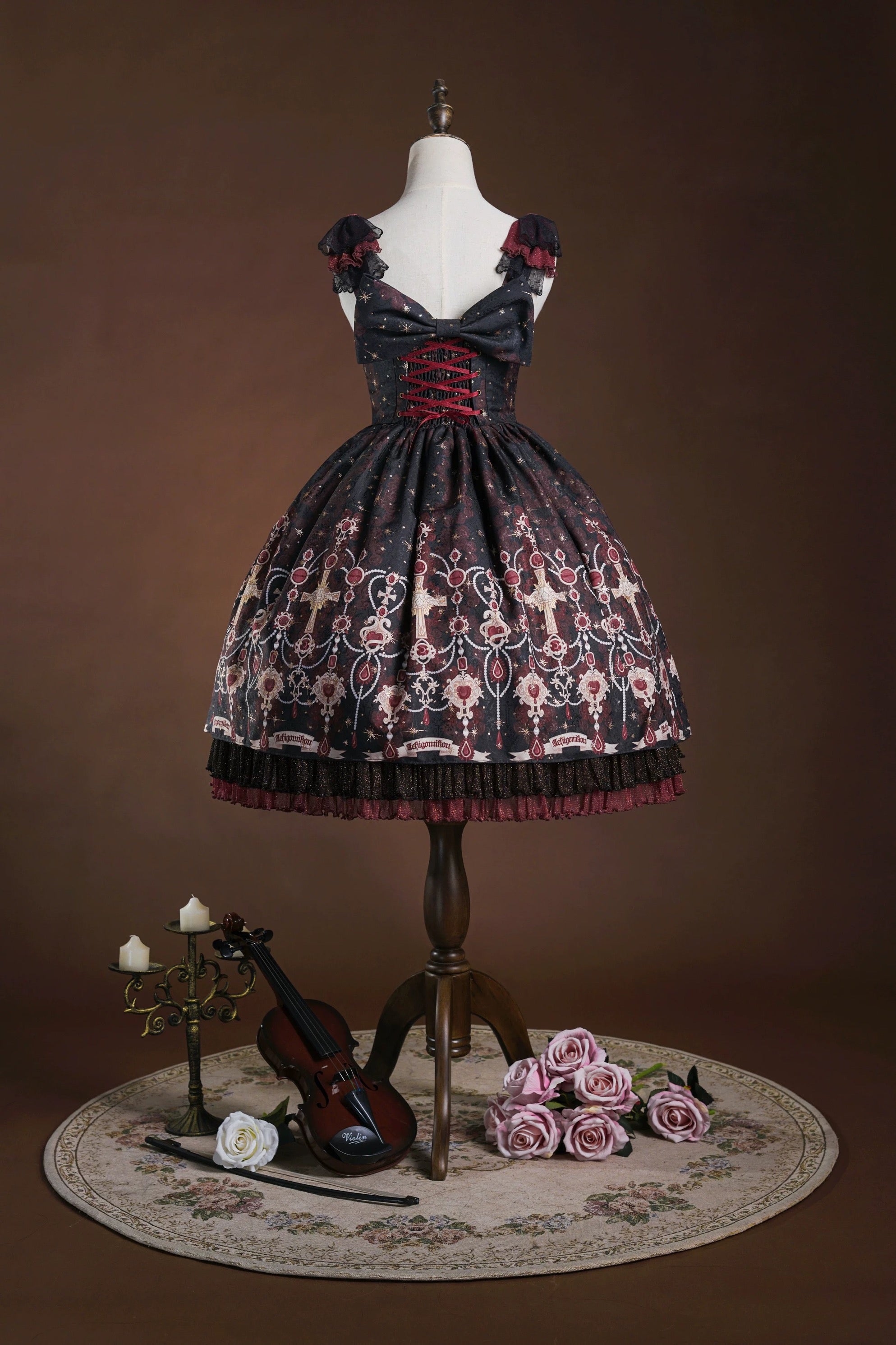 Celestial Symphony Lolita Jumper Dress (Midnight Blue & Crimson)