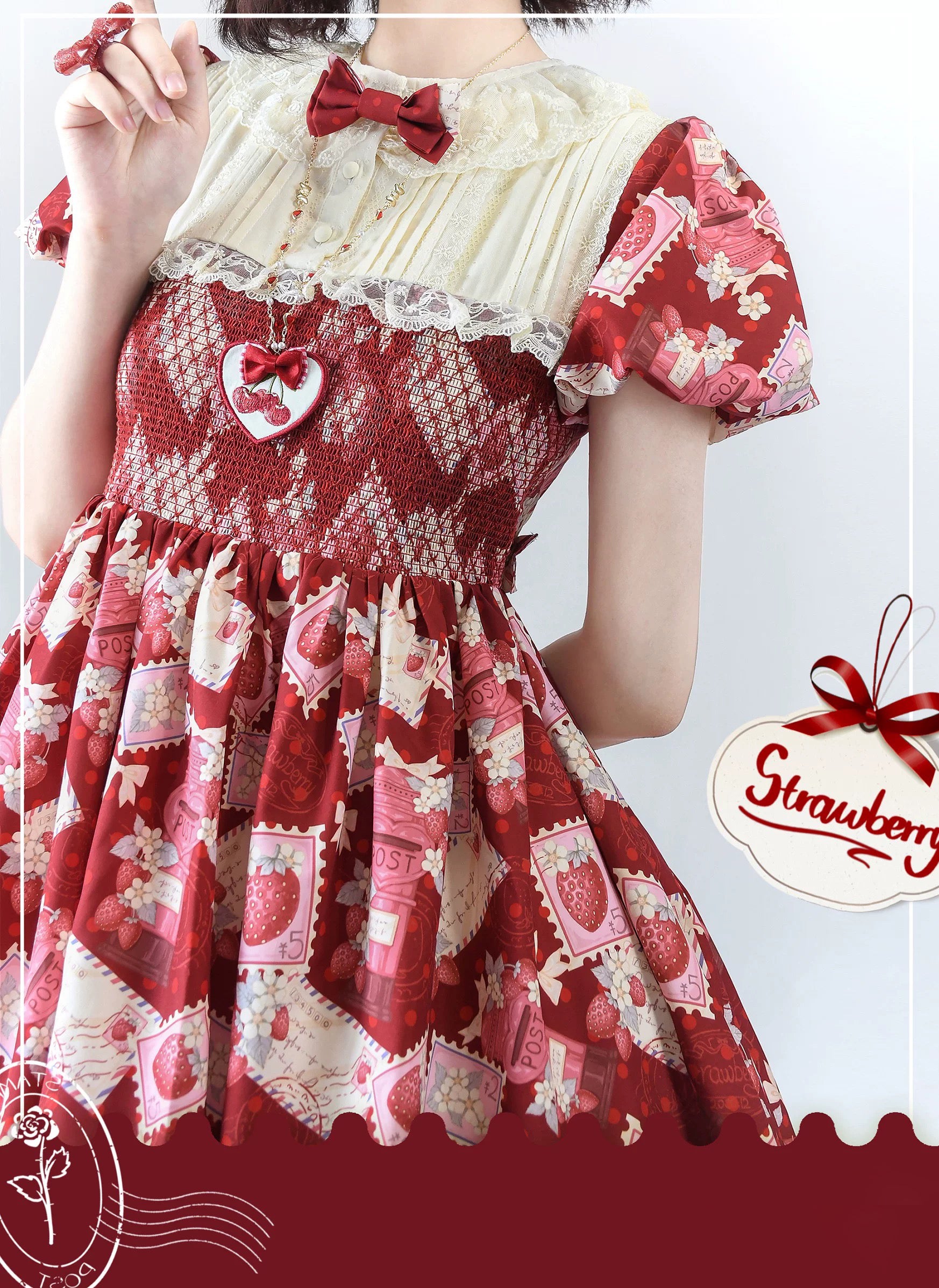 Strawberry Letter Classic Lolita JSK – Navy / Wine Red / Pastel Pink