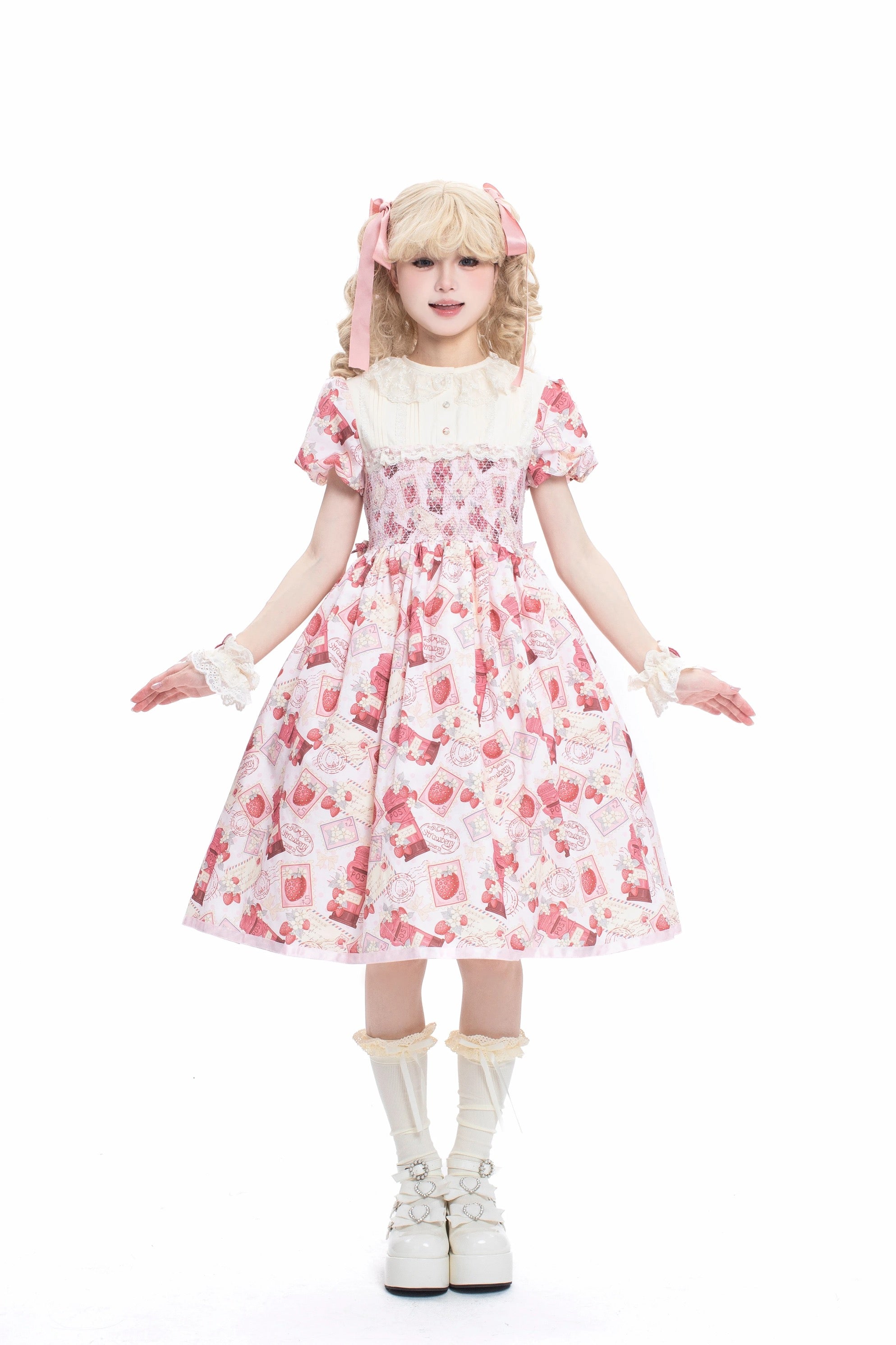 Strawberry Letter Classic Lolita JSK – Navy / Wine Red / Pastel Pink
