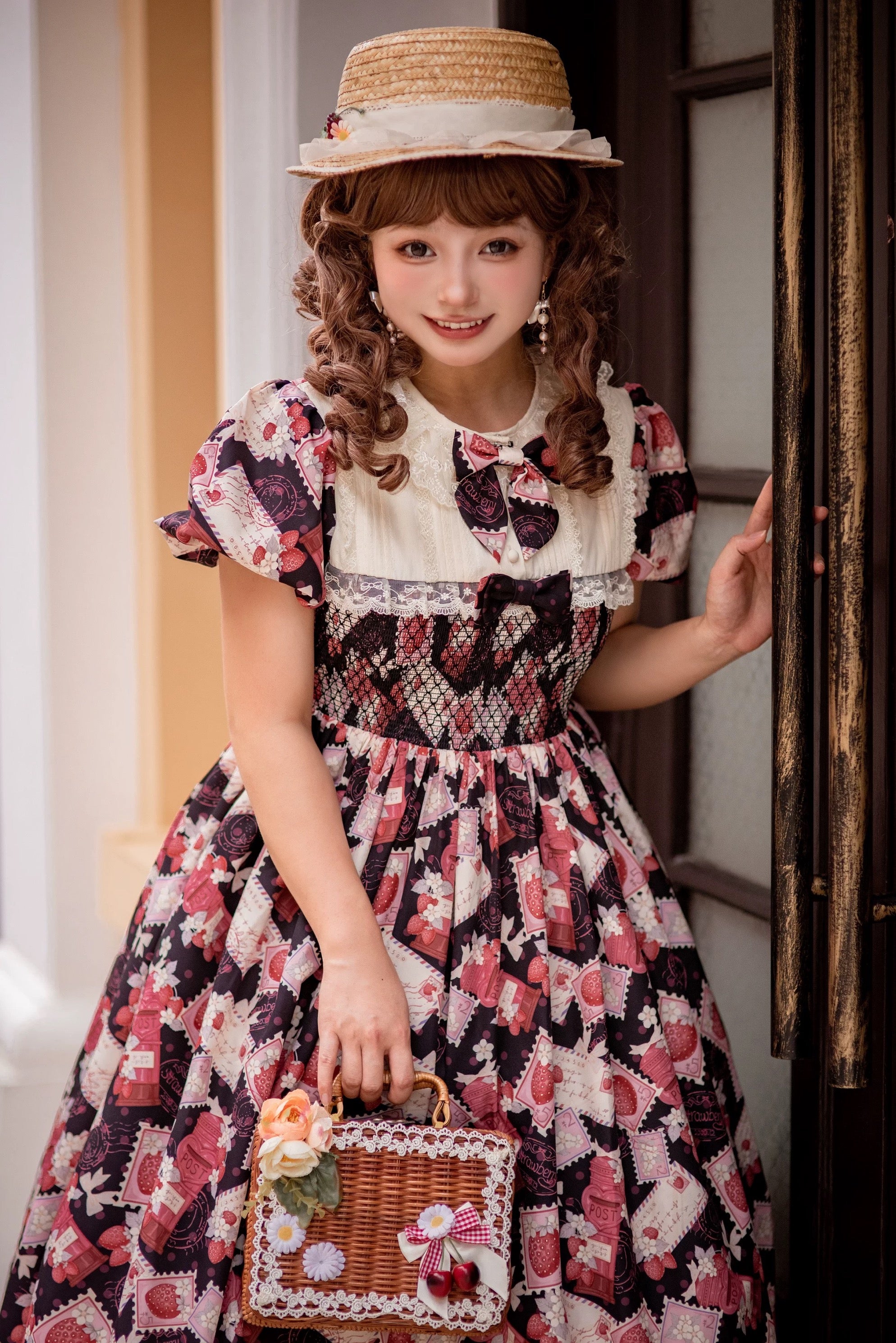 Strawberry Letter Classic Lolita JSK – Navy / Wine Red / Pastel Pink