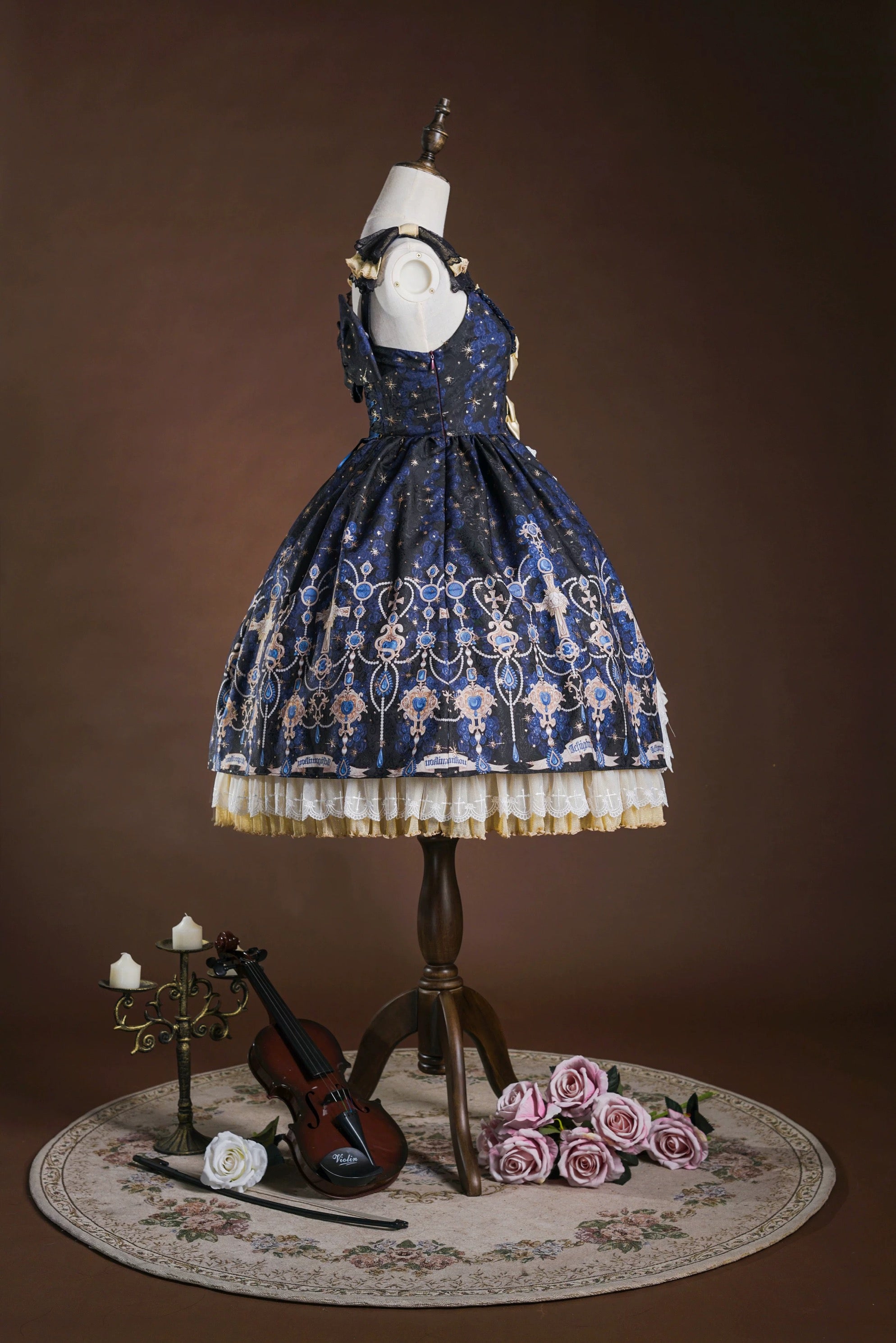 Celestial Symphony Lolita Jumper Dress (Midnight Blue & Crimson)