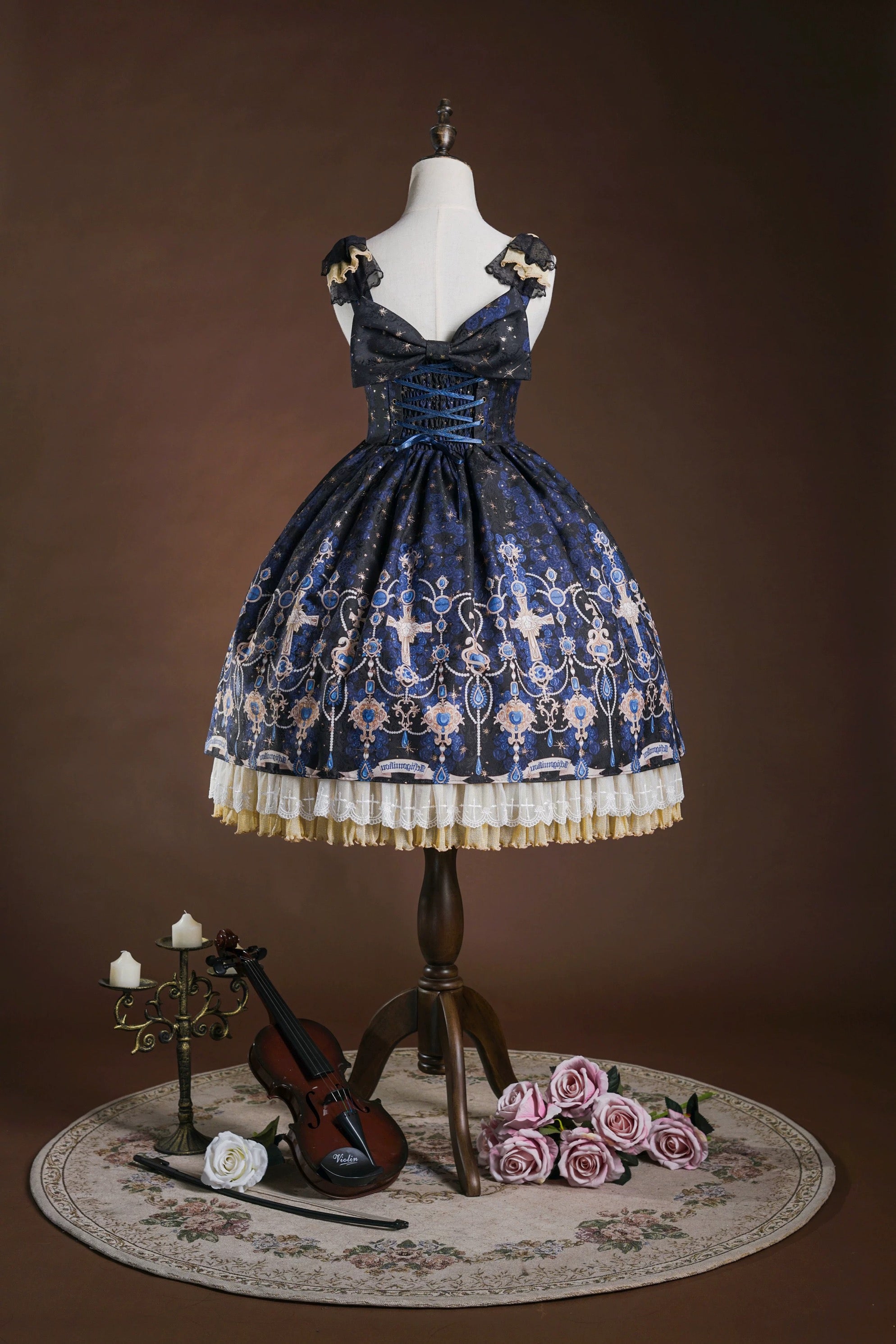 Celestial Symphony Lolita Jumper Dress (Midnight Blue & Crimson)