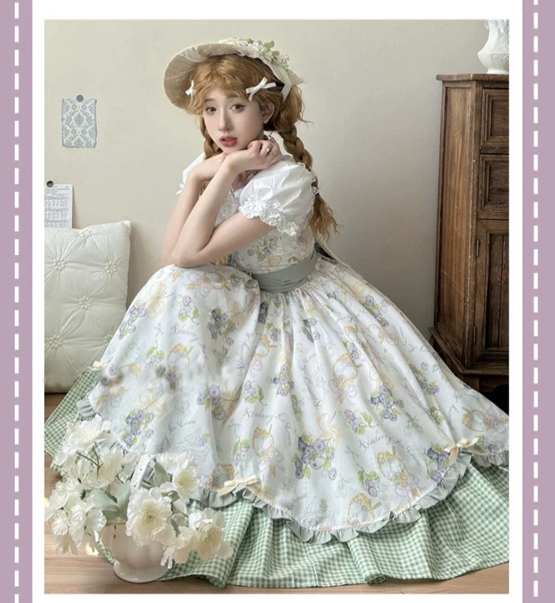 Blossom Tea Party Lolita Jumper Dress (Includes White Blouse)