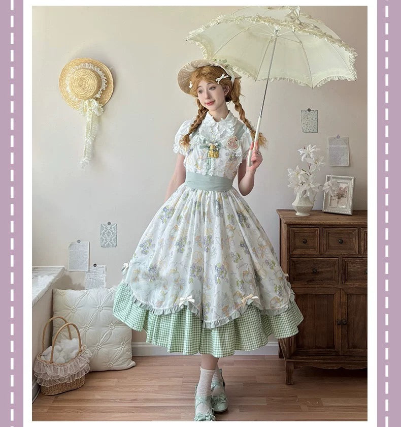 Blossom Tea Party Lolita Jumper Dress (Includes White Blouse)