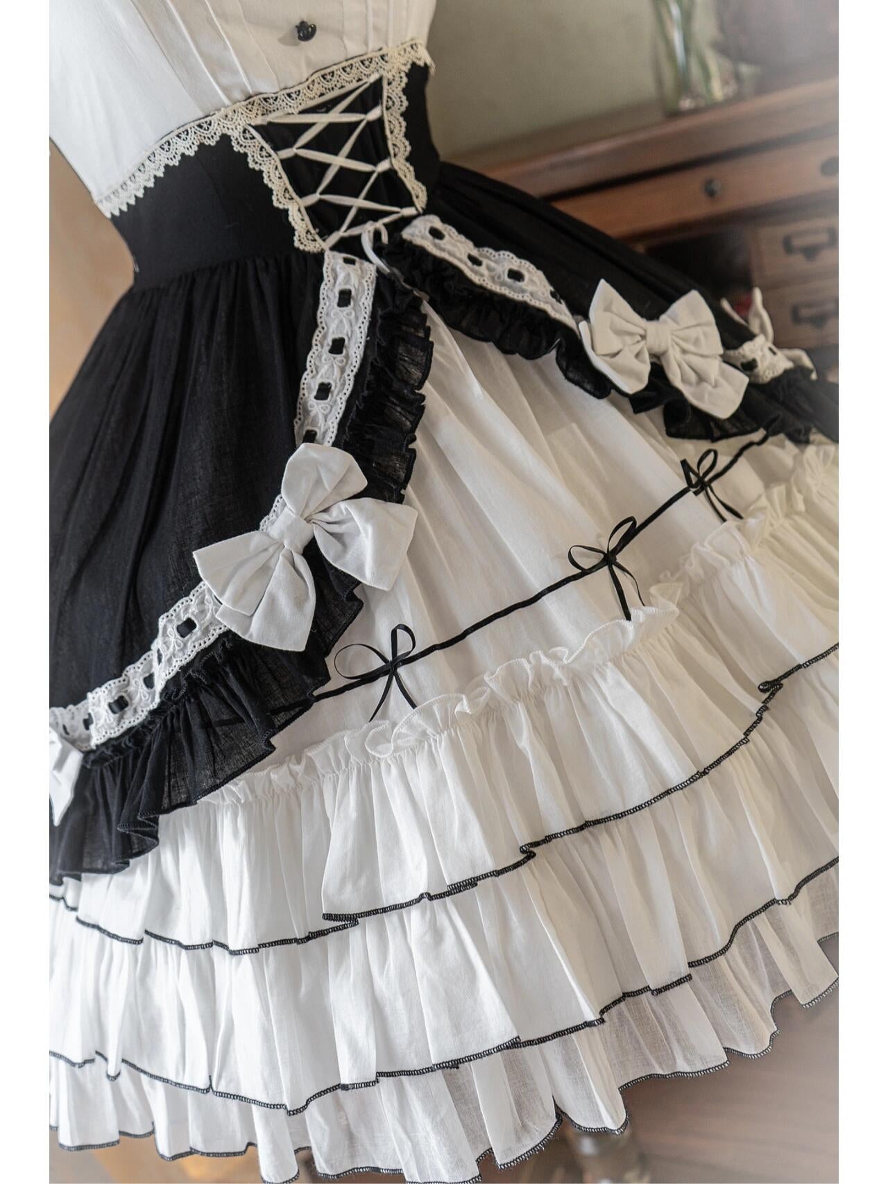 Plus Size White and Black Lolita Dress with Black Bolero