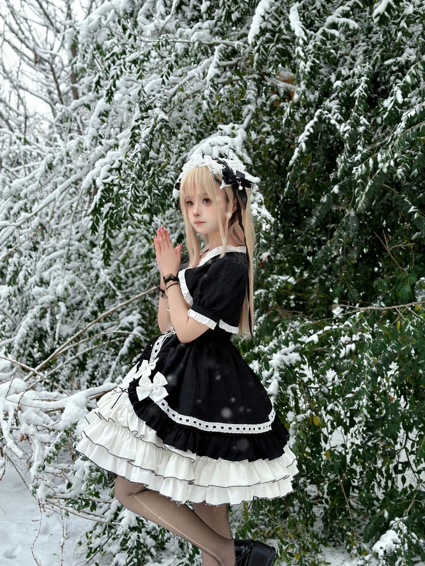 Plus Size White and Black Lolita Dress with Black Bolero