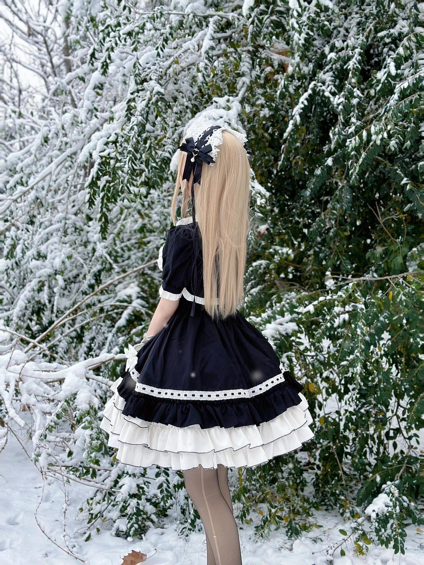 Plus Size White and Black Lolita Dress with Black Bolero