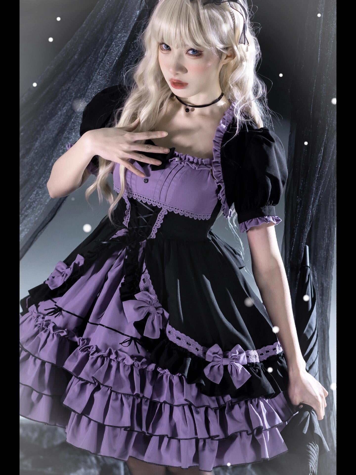 Plus Size Purple and Black Lolita Dress with Black Bolero