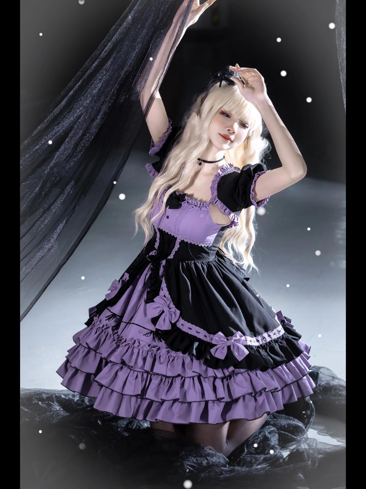 Plus Size Purple and Black Lolita Dress with Black Bolero