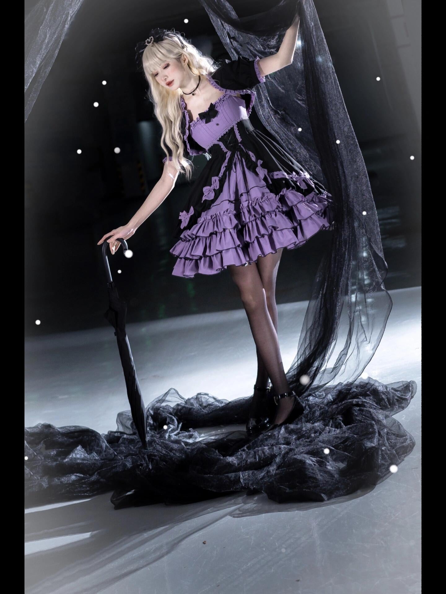 Plus Size Purple and Black Lolita Dress with Black Bolero