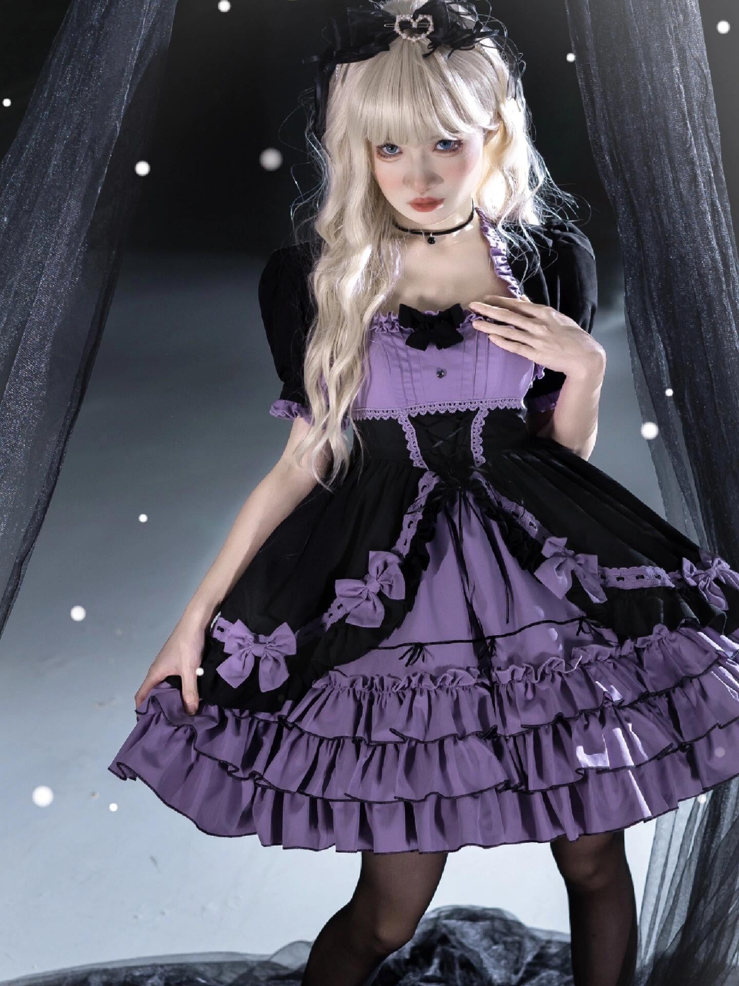 Plus Size Purple and Black Lolita Dress with Black Bolero