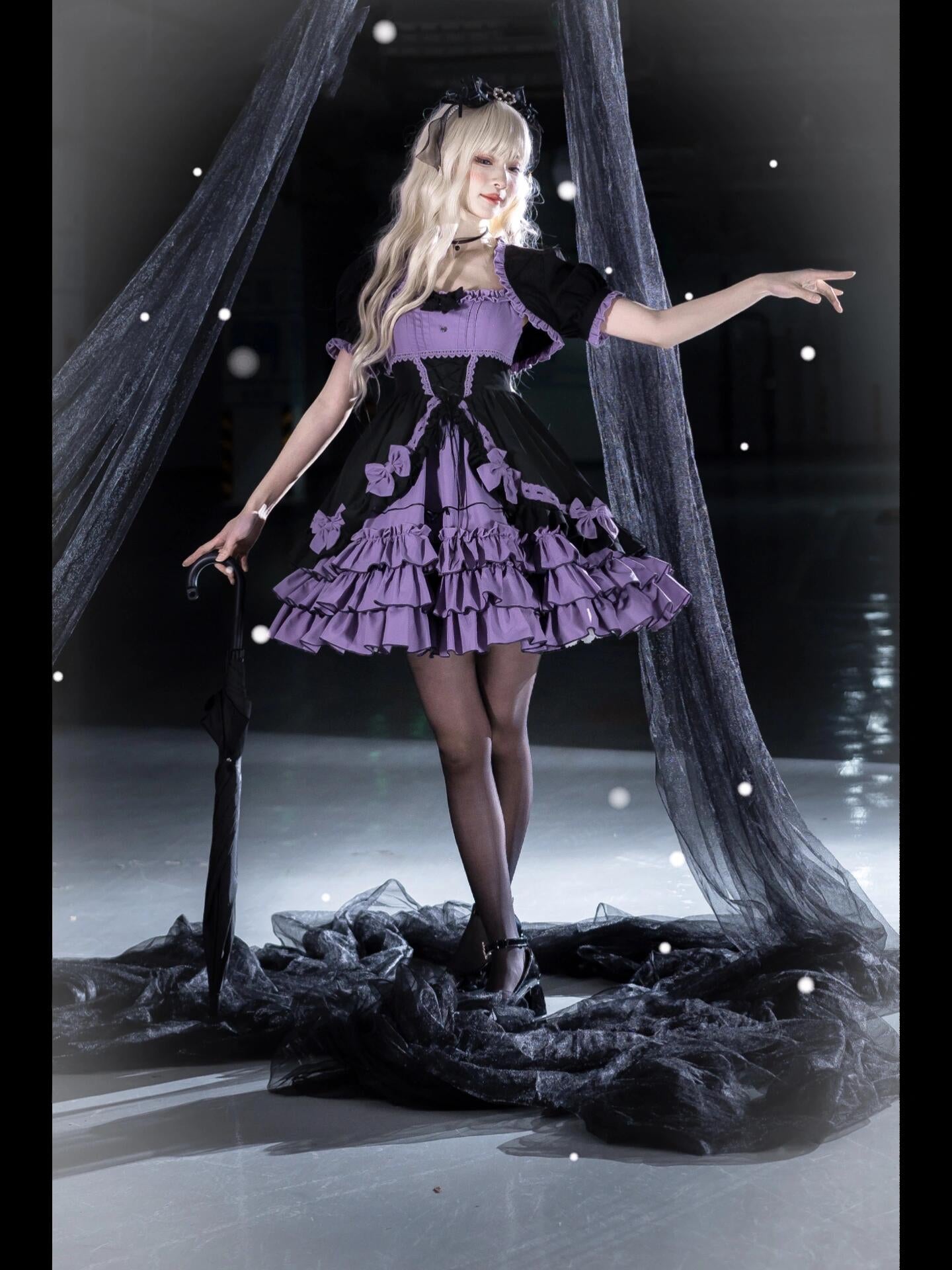 Plus Size Purple and Black Lolita Dress with Black Bolero