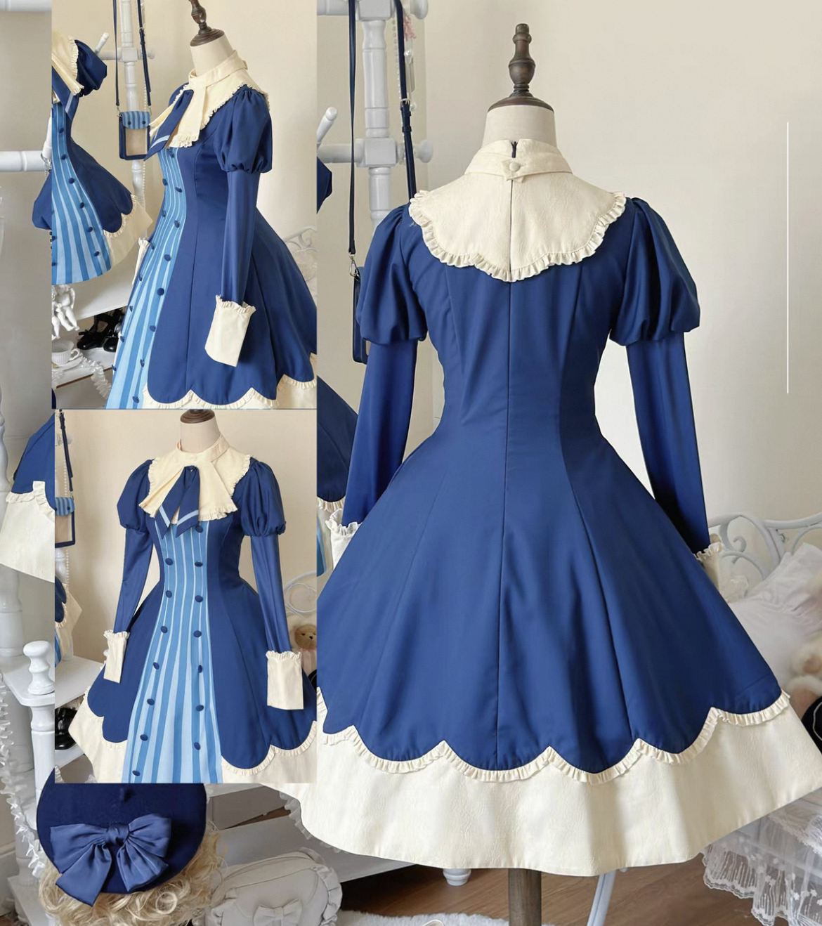 Royal Academy Doll Lolita Dress – Midnight Blue & Cream Colorway