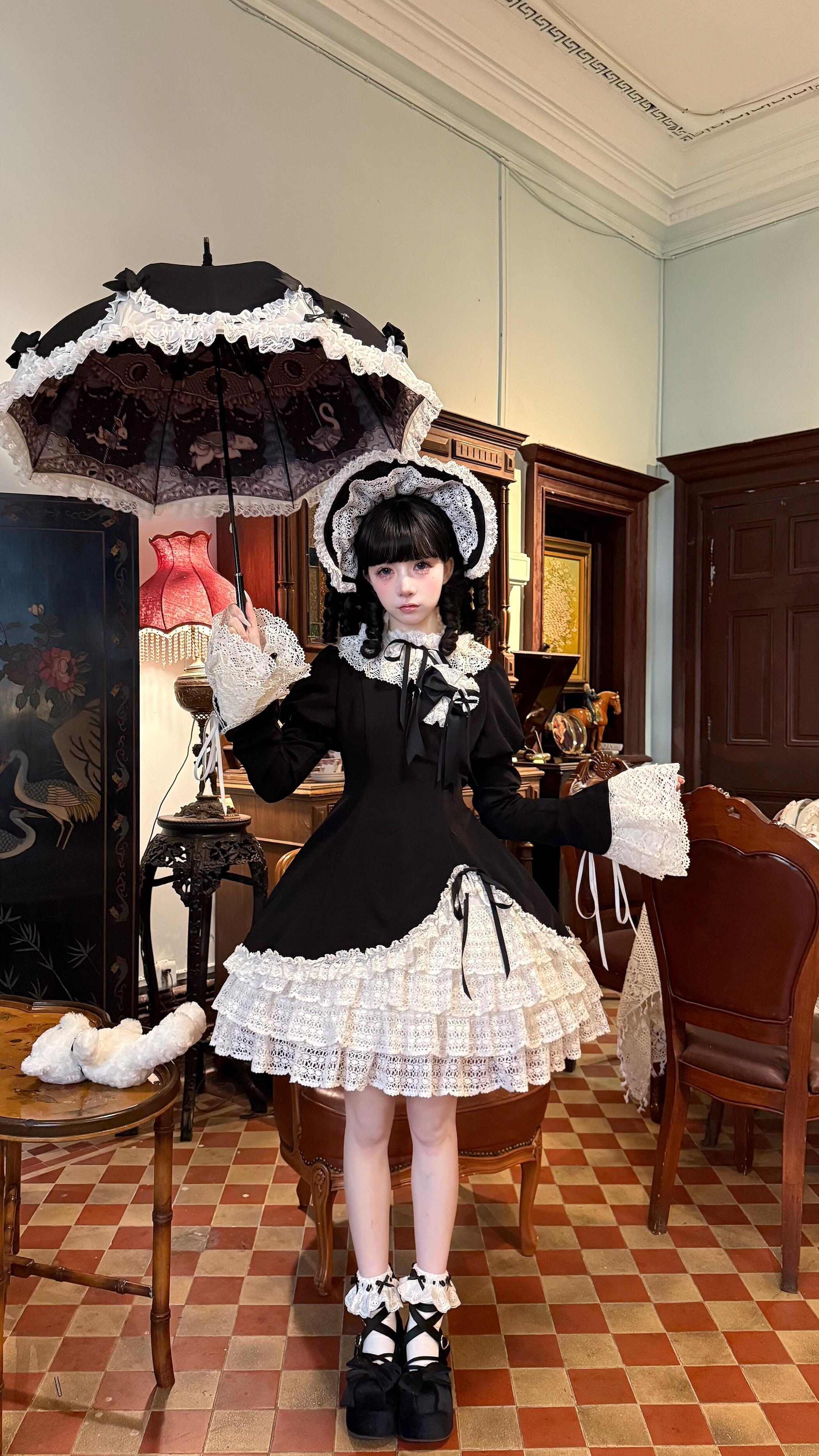 Victorian Lace Doll Ensemble (Black & Ivory)
