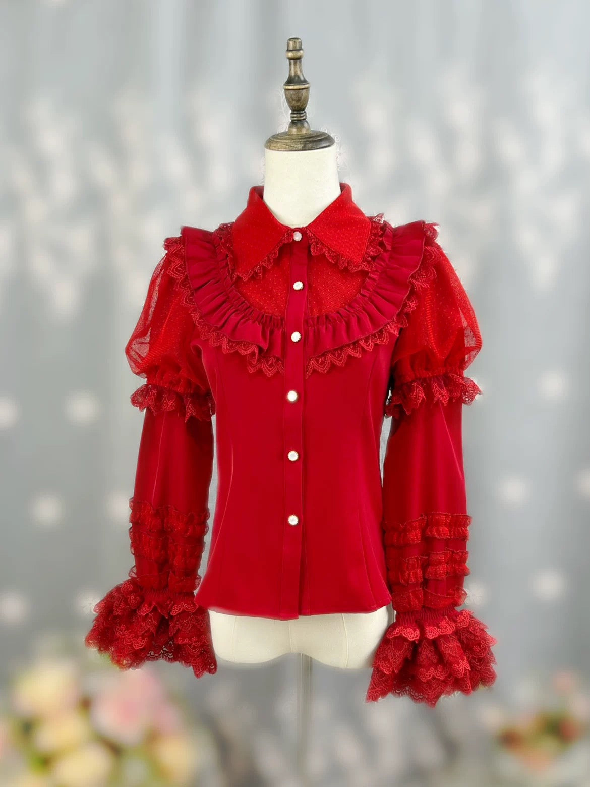 Romantic Ruffle Lace Blouse with Long Sleeves