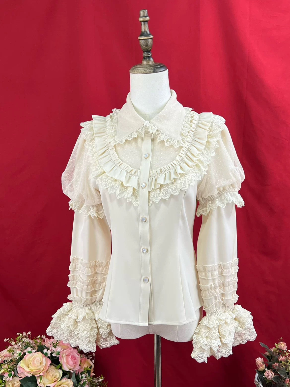 Romantic Ruffle Lace Blouse with Long Sleeves