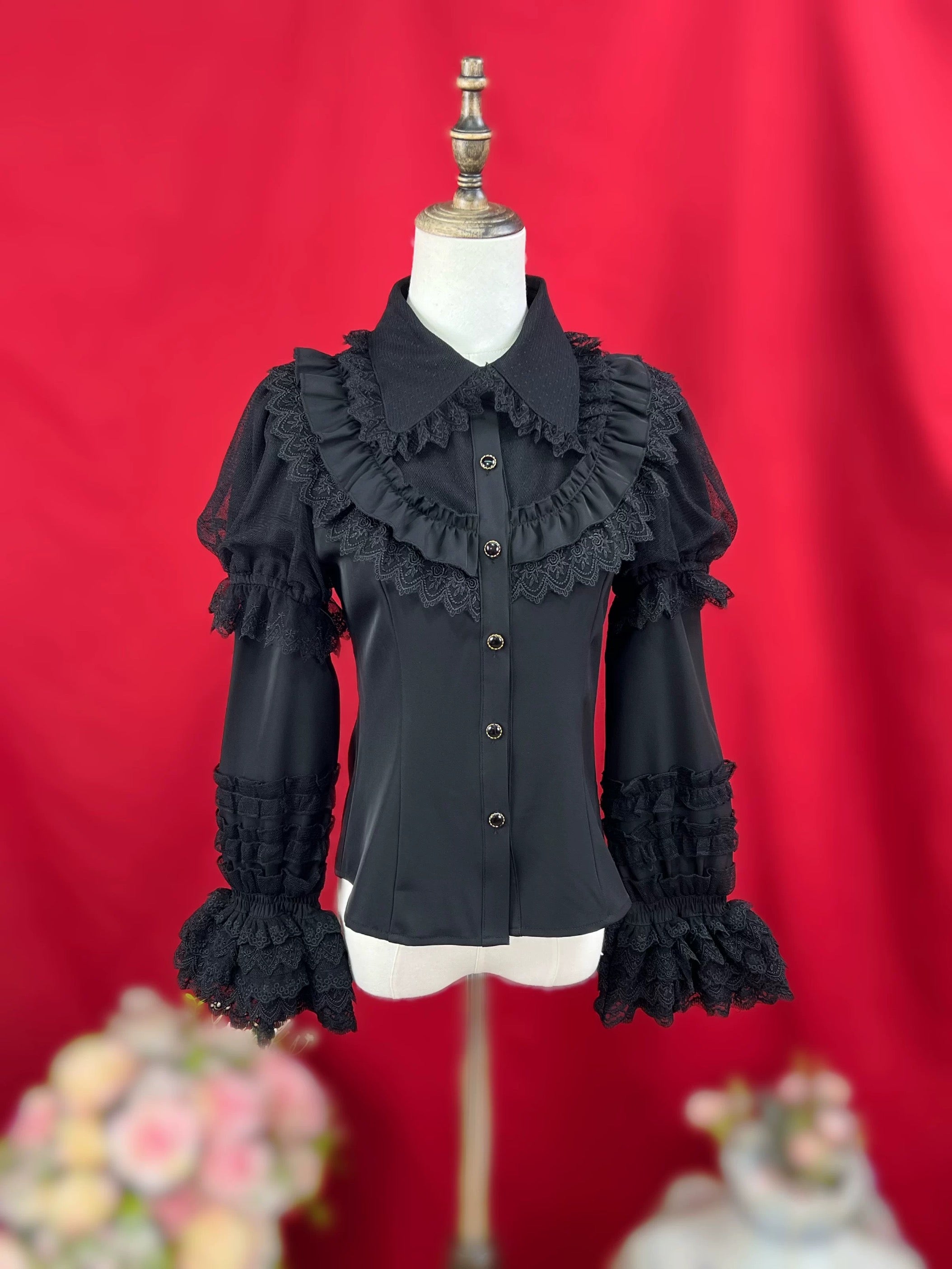 Romantic Ruffle Lace Blouse with Long Sleeves