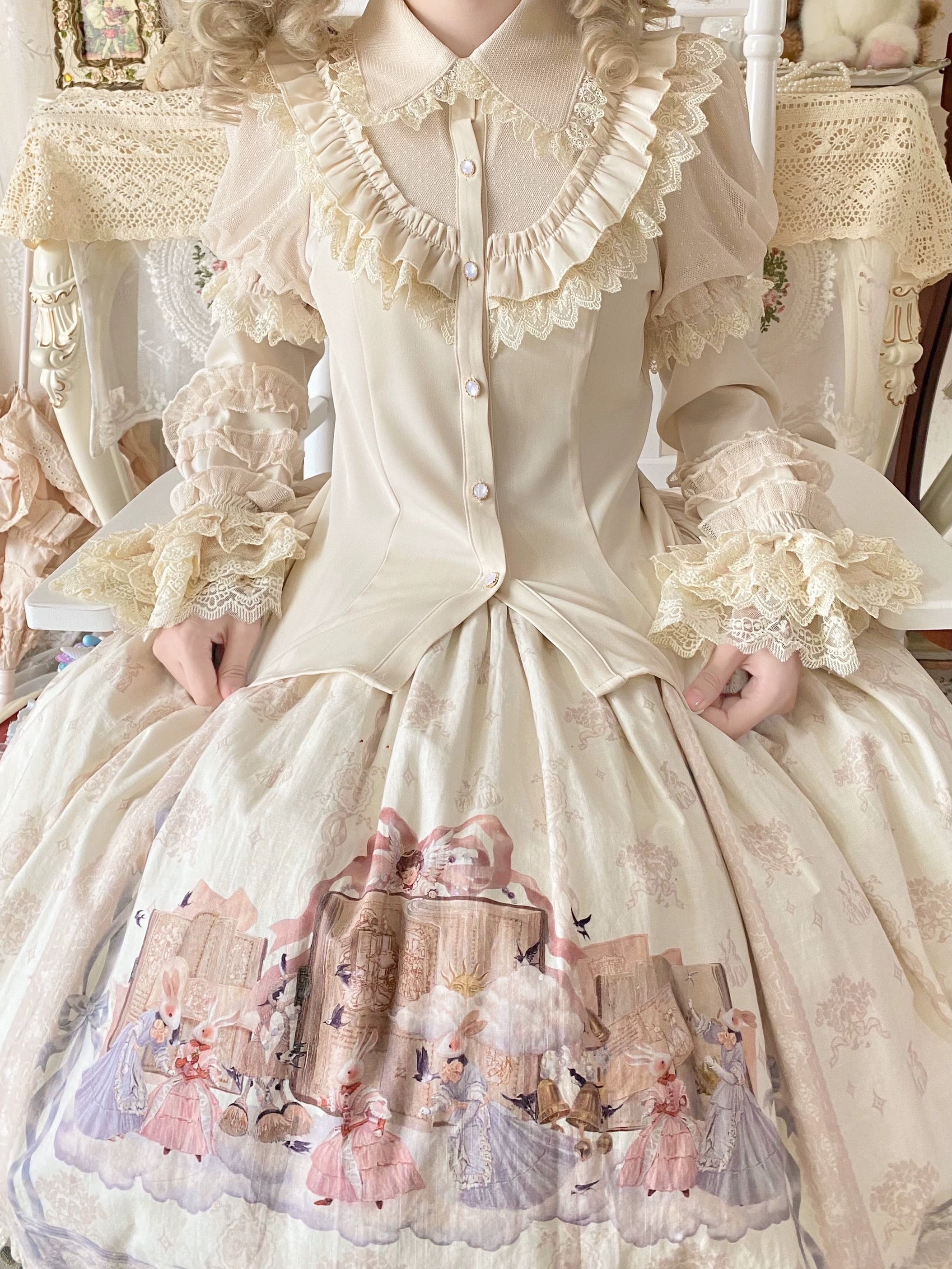 Romantic Ruffle Lace Blouse with Long Sleeves