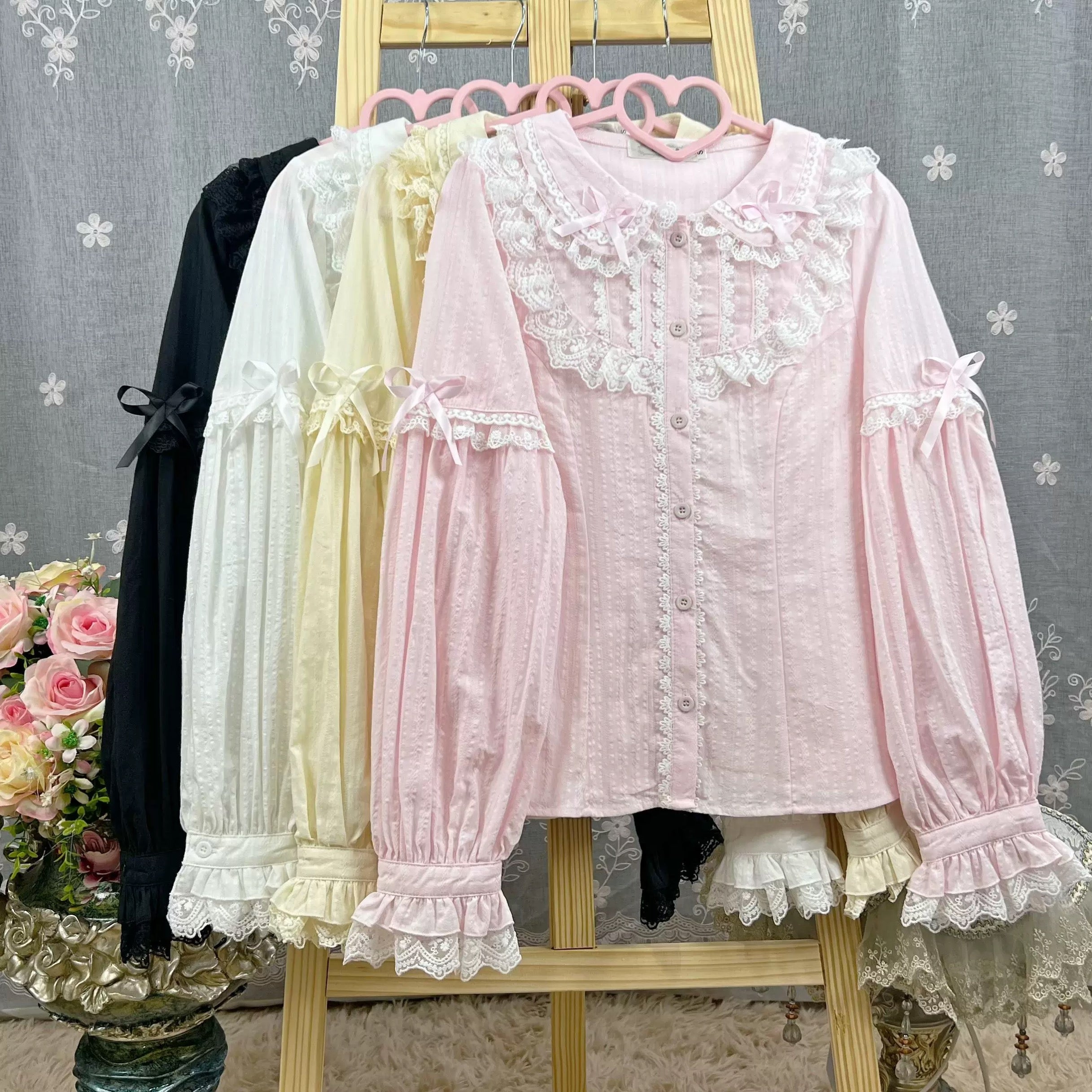 Princess Ruffle Lace Collar Blouse  Long Sleeve Lolita Inner Layer Top with Bows