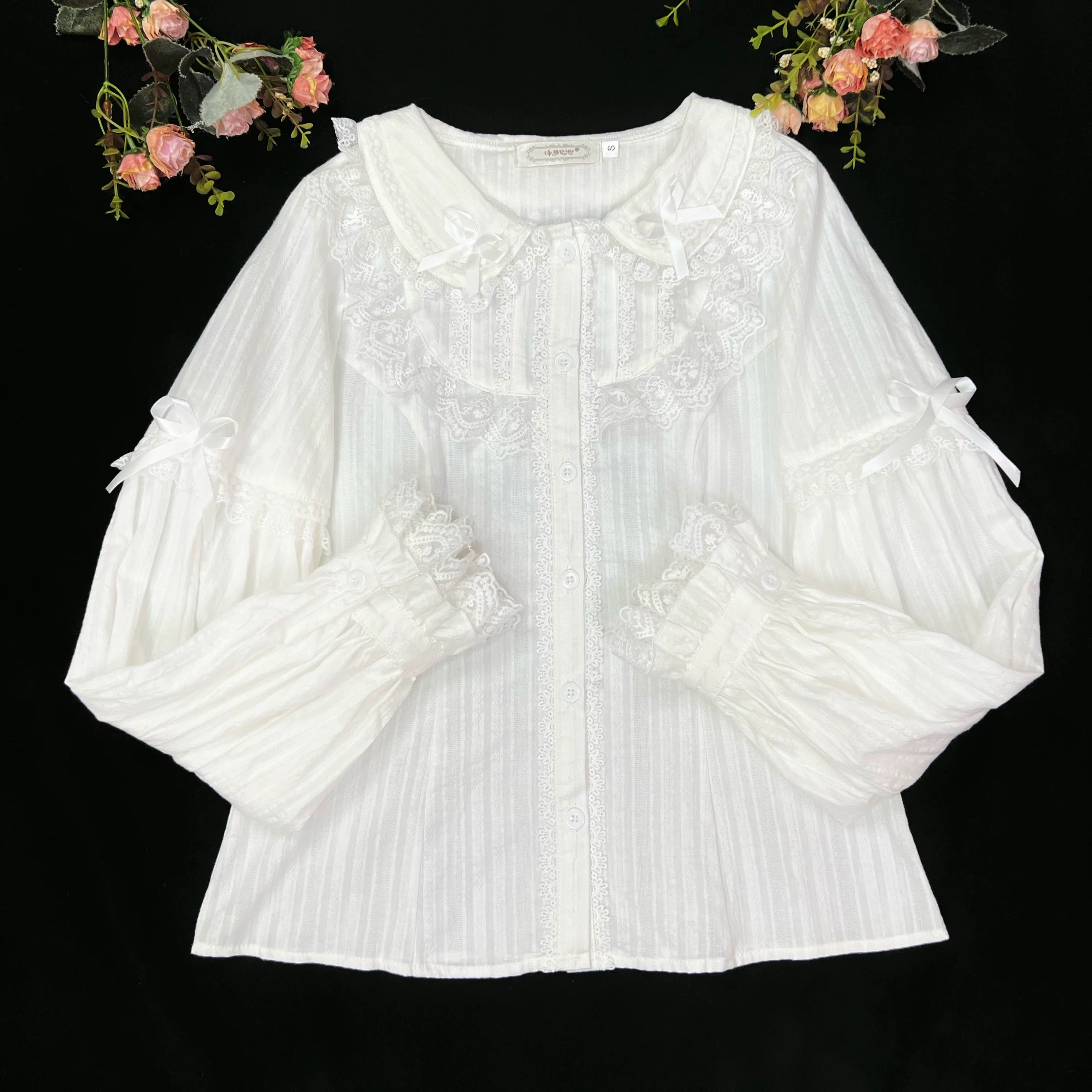 Princess Ruffle Lace Collar Blouse  Long Sleeve Lolita Inner Layer Top with Bows