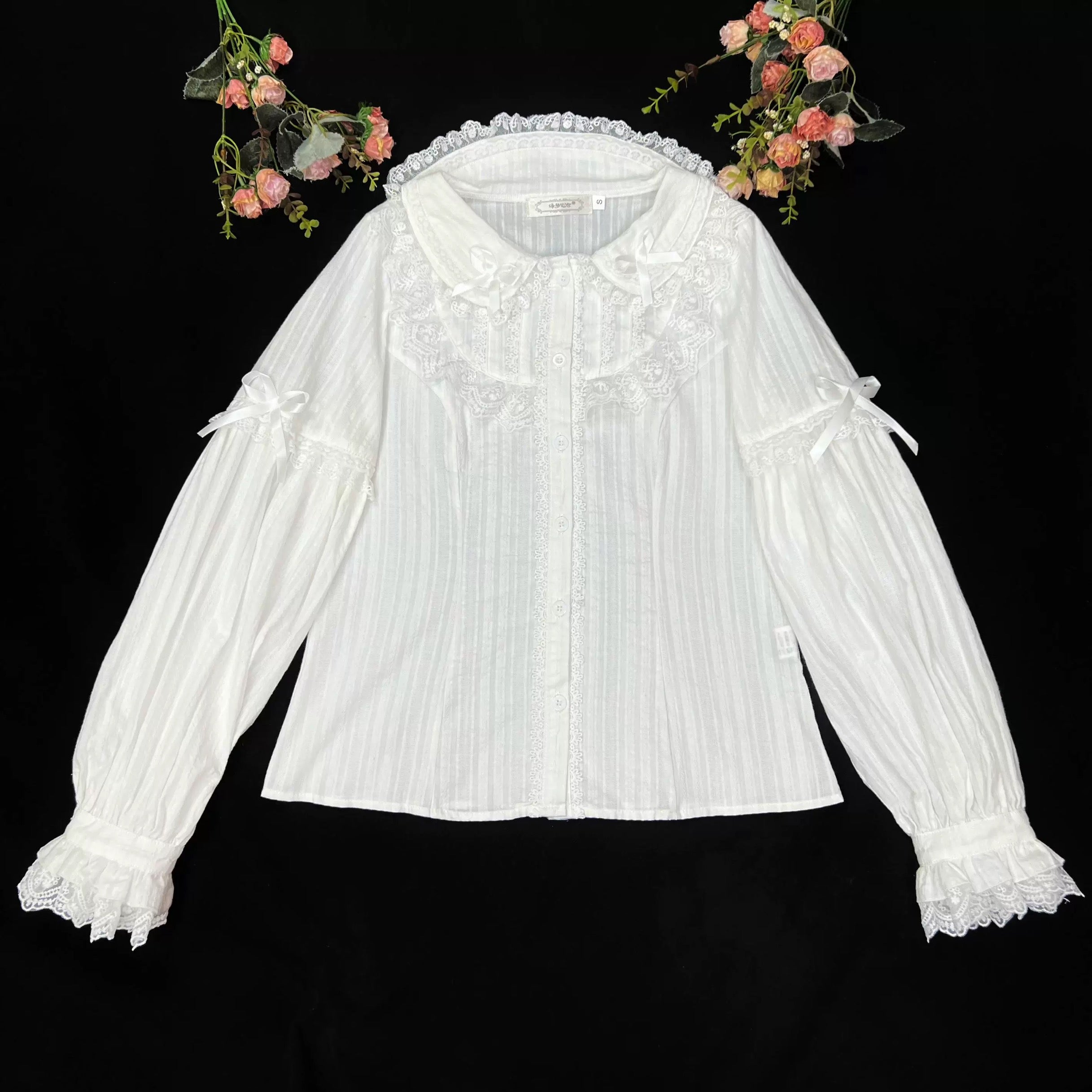 Princess Ruffle Lace Collar Blouse  Long Sleeve Lolita Inner Layer Top with Bows
