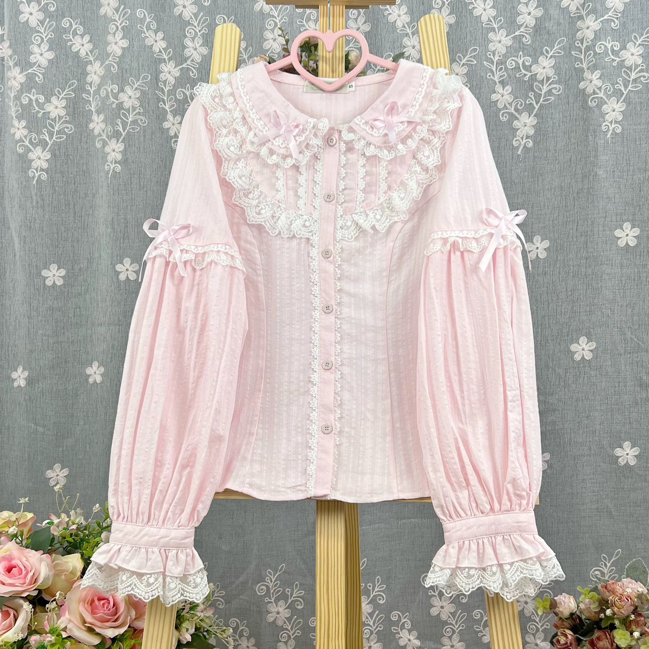 Princess Ruffle Lace Collar Blouse  Long Sleeve Lolita Inner Layer Top with Bows