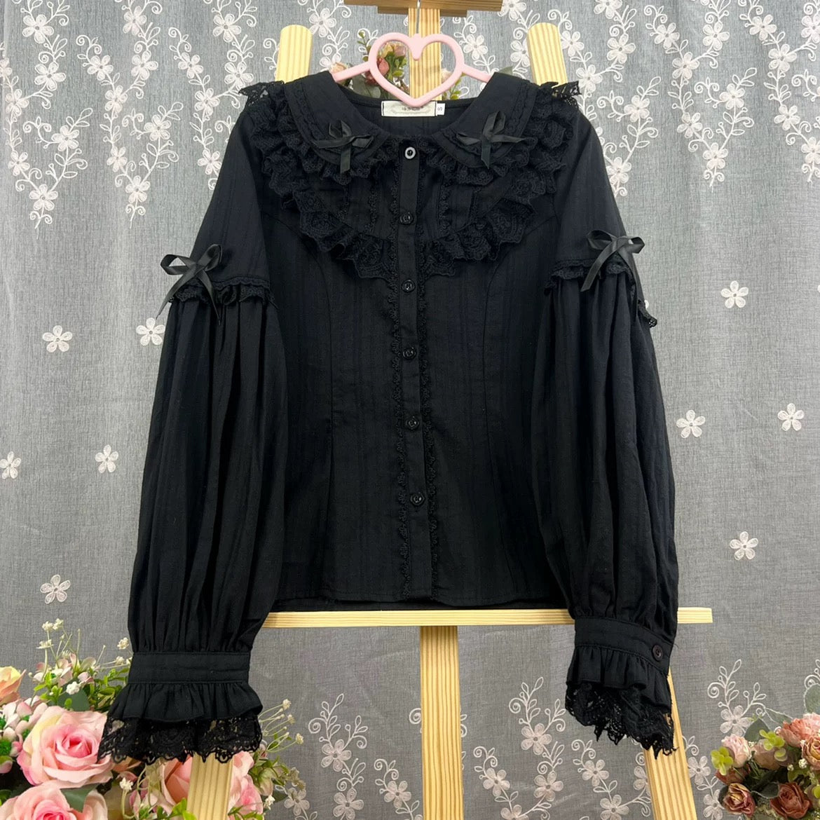 Princess Ruffle Lace Collar Blouse  Long Sleeve Lolita Inner Layer Top with Bows