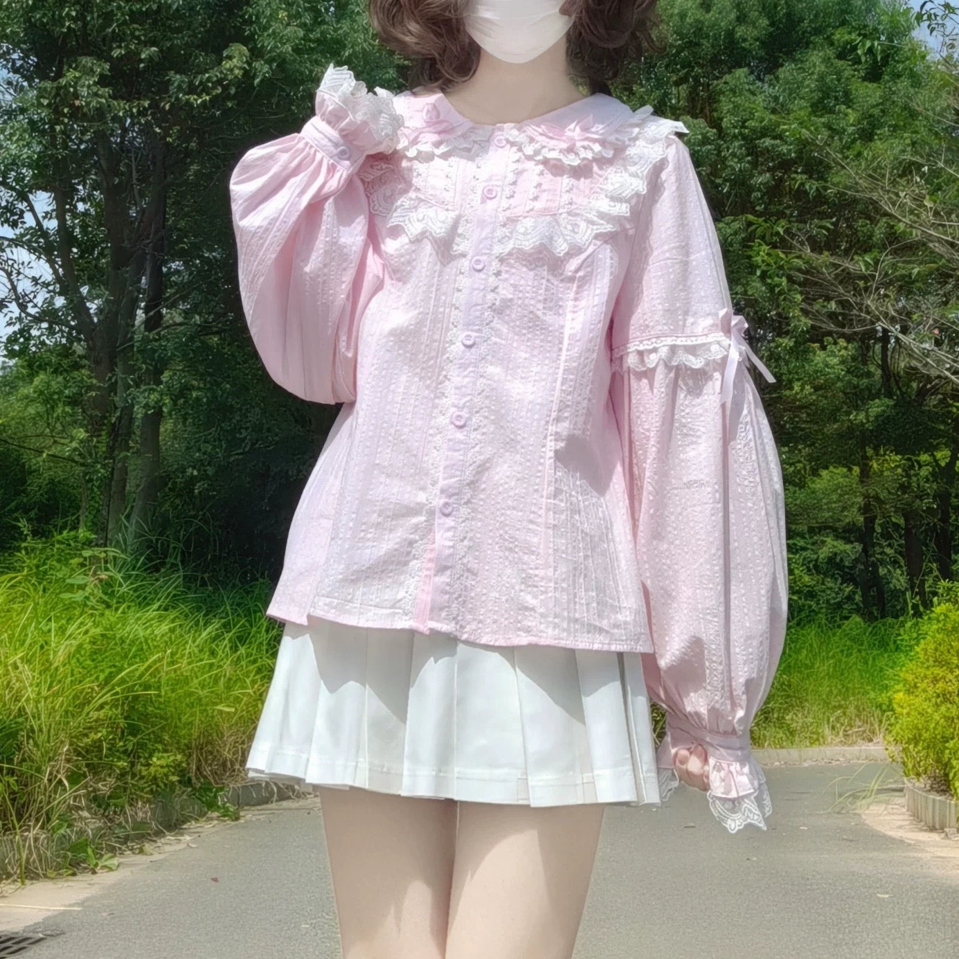 Princess Ruffle Lace Collar Blouse  Long Sleeve Lolita Inner Layer Top with Bows