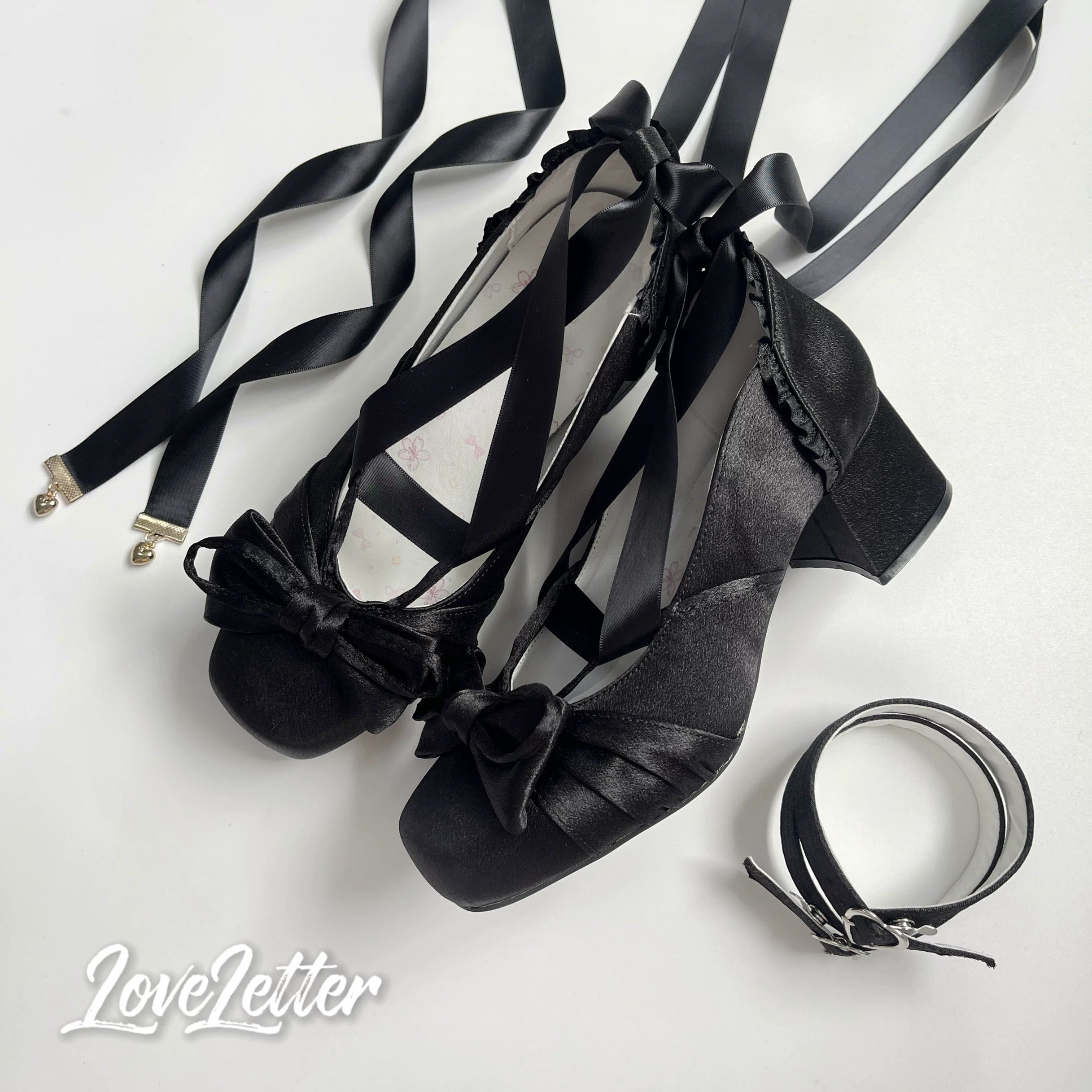 Love Letter Lolita Heels with ribbon-tied pumps