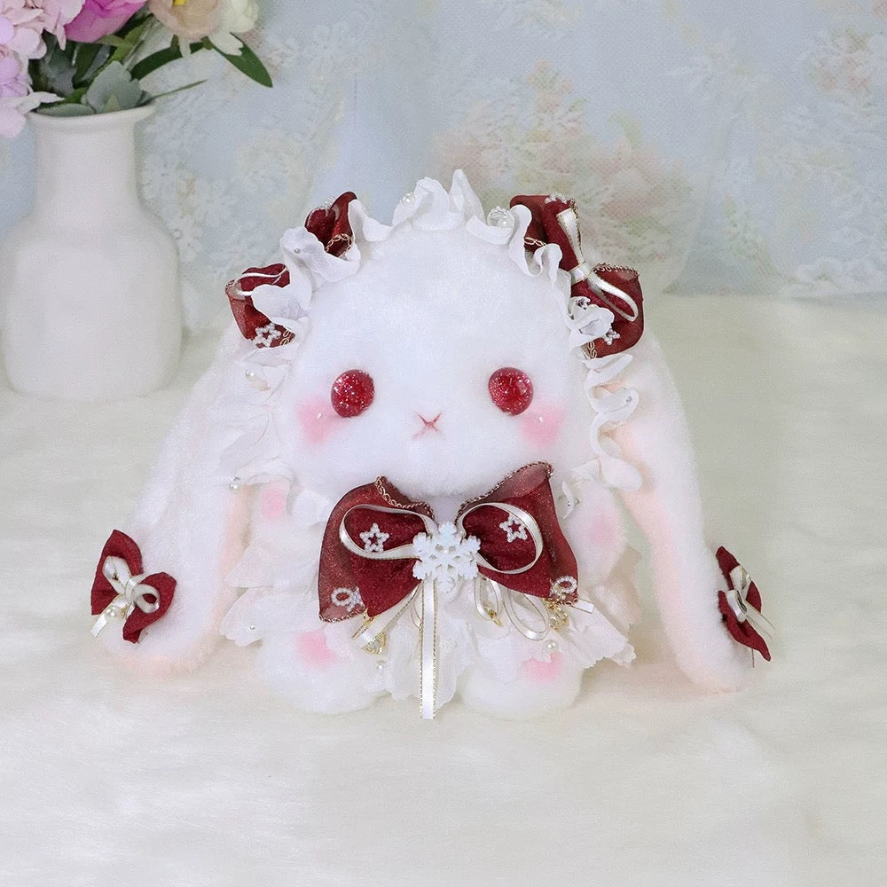 Cute plush bunny bag with red bows and lace details