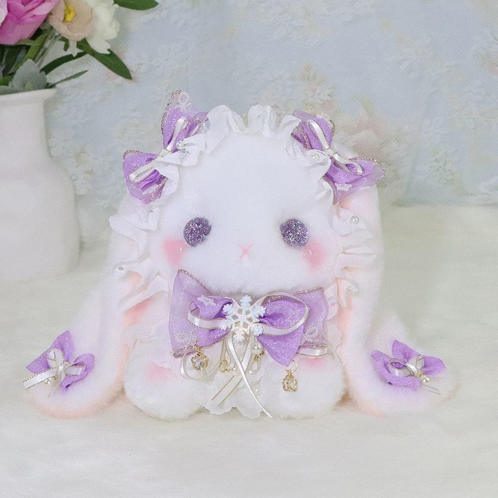Delicate plush bunny Lolita bag in purple with frilly lace