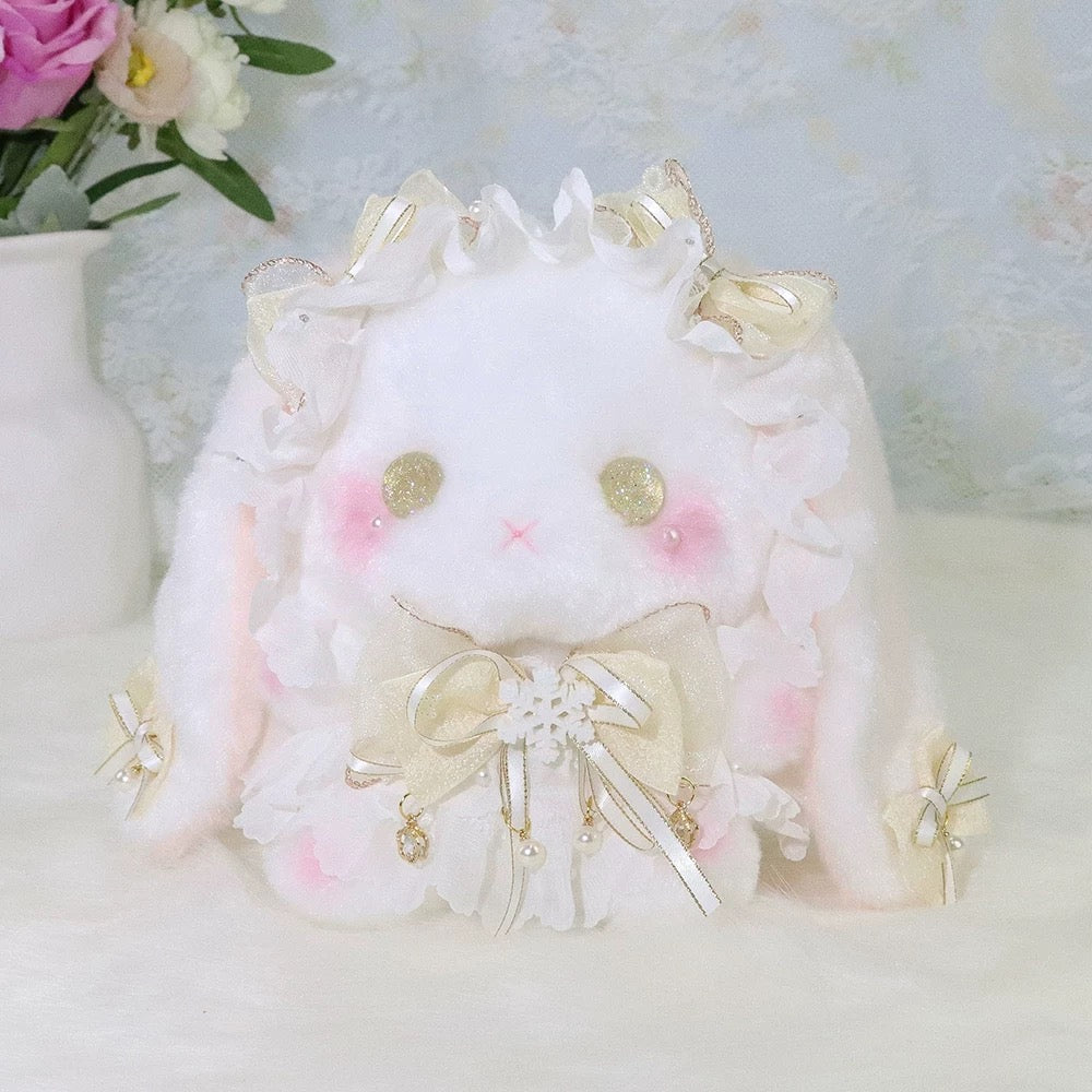 Elegant plush bunny Lolita bag in white with gold accents