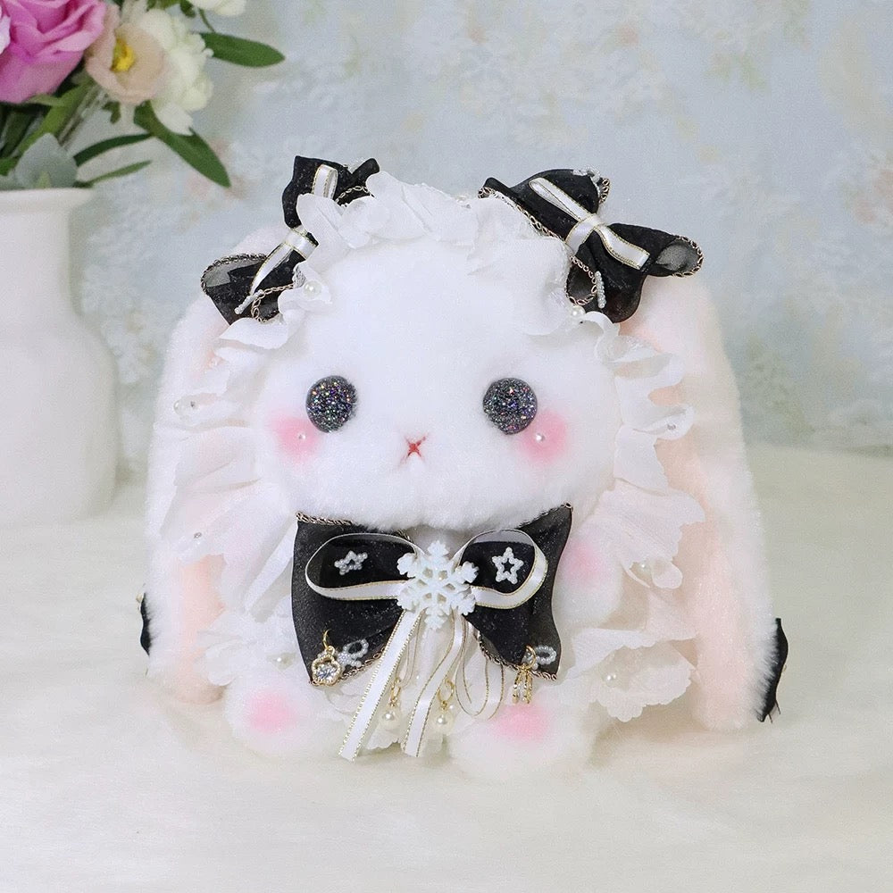 Charming plush bunny Lolita bag in black and white featuring bows