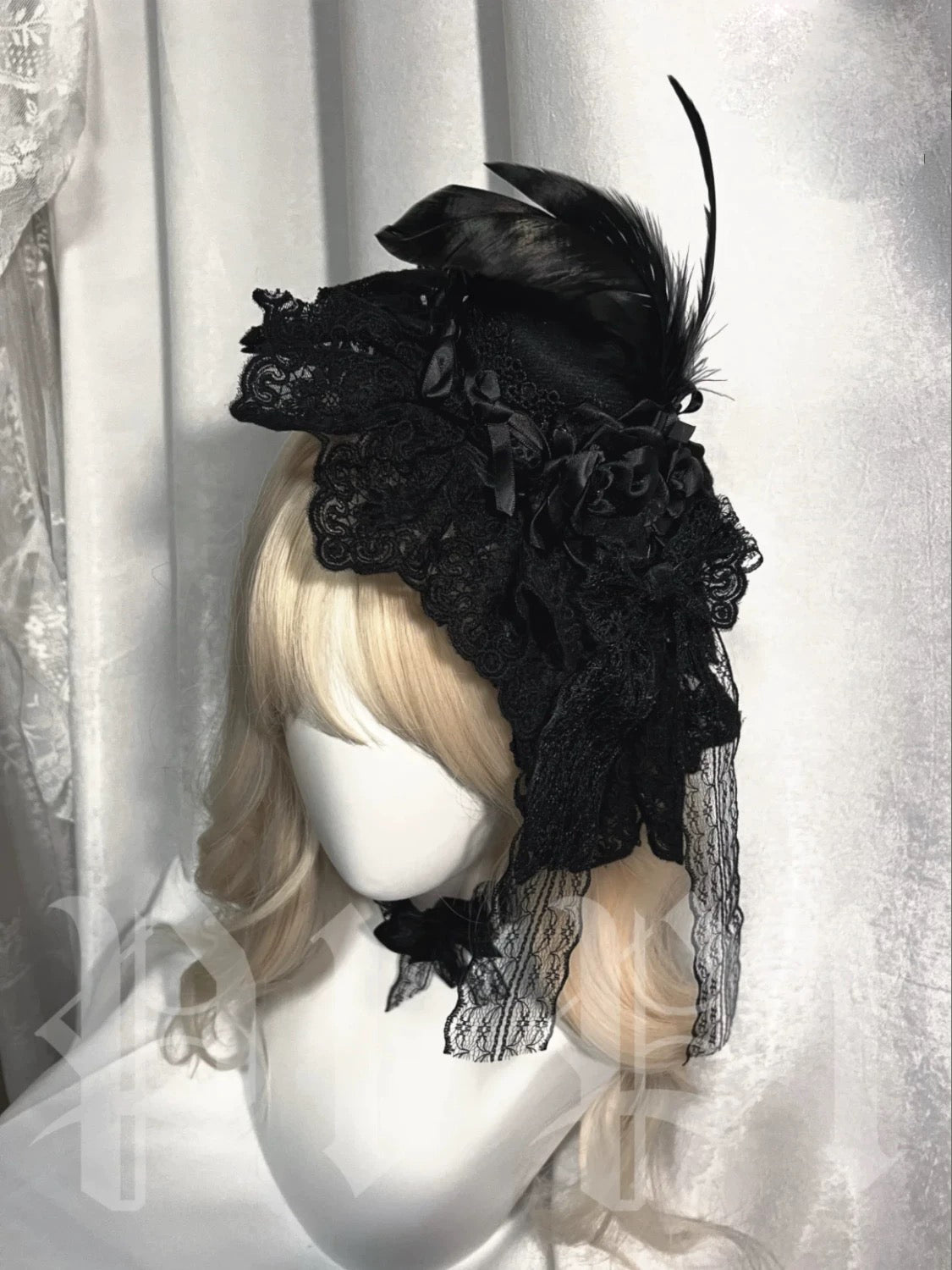 Gothic Rose Feather Lace Headdress