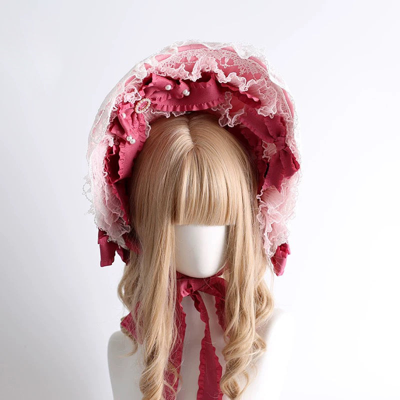 Romantic Pearl Lace Bonnet