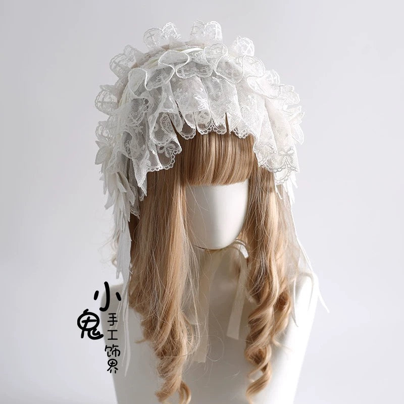 Victorian Ruffled Lace Bonnet