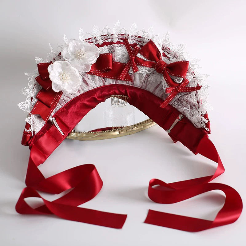 Crimson Rose Lace Bonnet