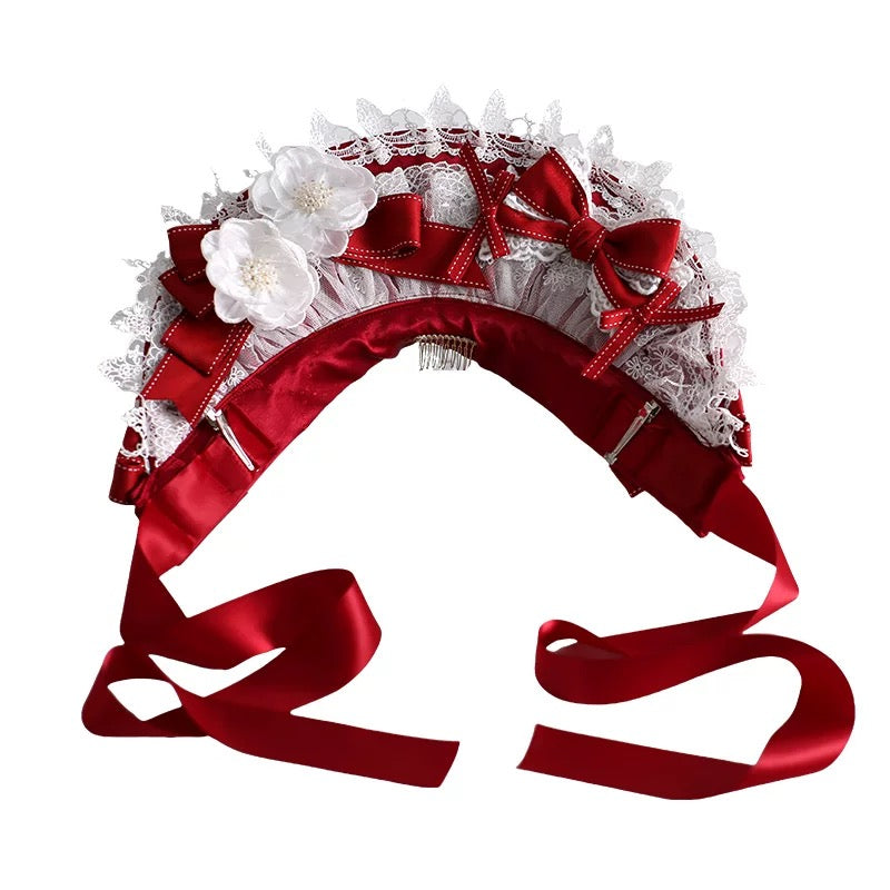 Crimson Rose Lace Bonnet