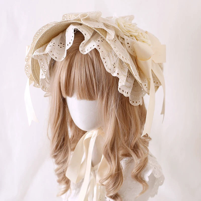 Romantic Lace Rose Bonnet