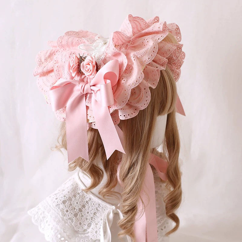 Romantic Lace Rose Bonnet