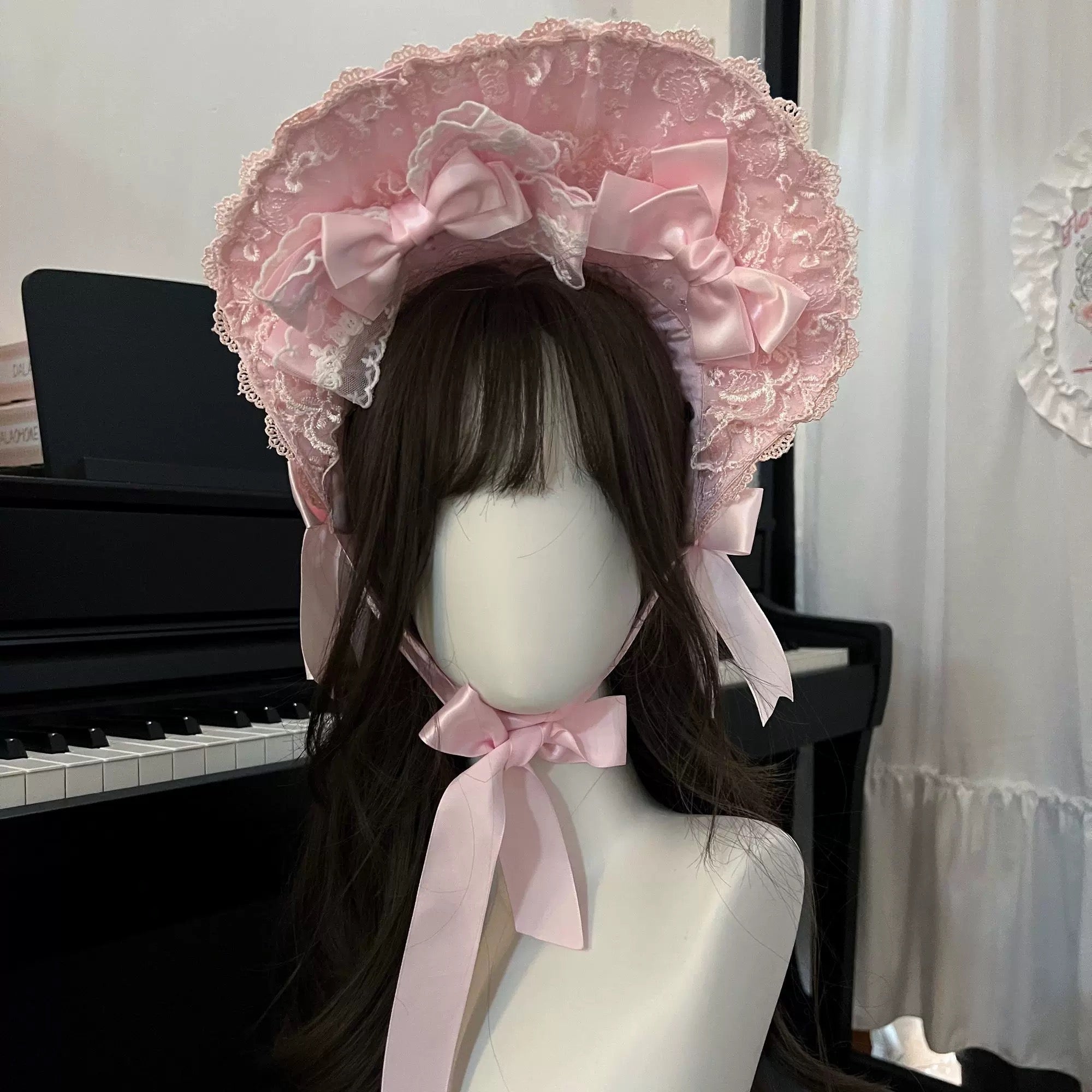 Elegant Pink Lolita Dress with White Blouse & Matching Bonnet